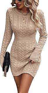 Women's Cable Knit Sweater Dress Long Sleeve Knit Winter Dresses Crewneck Mini Pencil Dresses - Buy now
