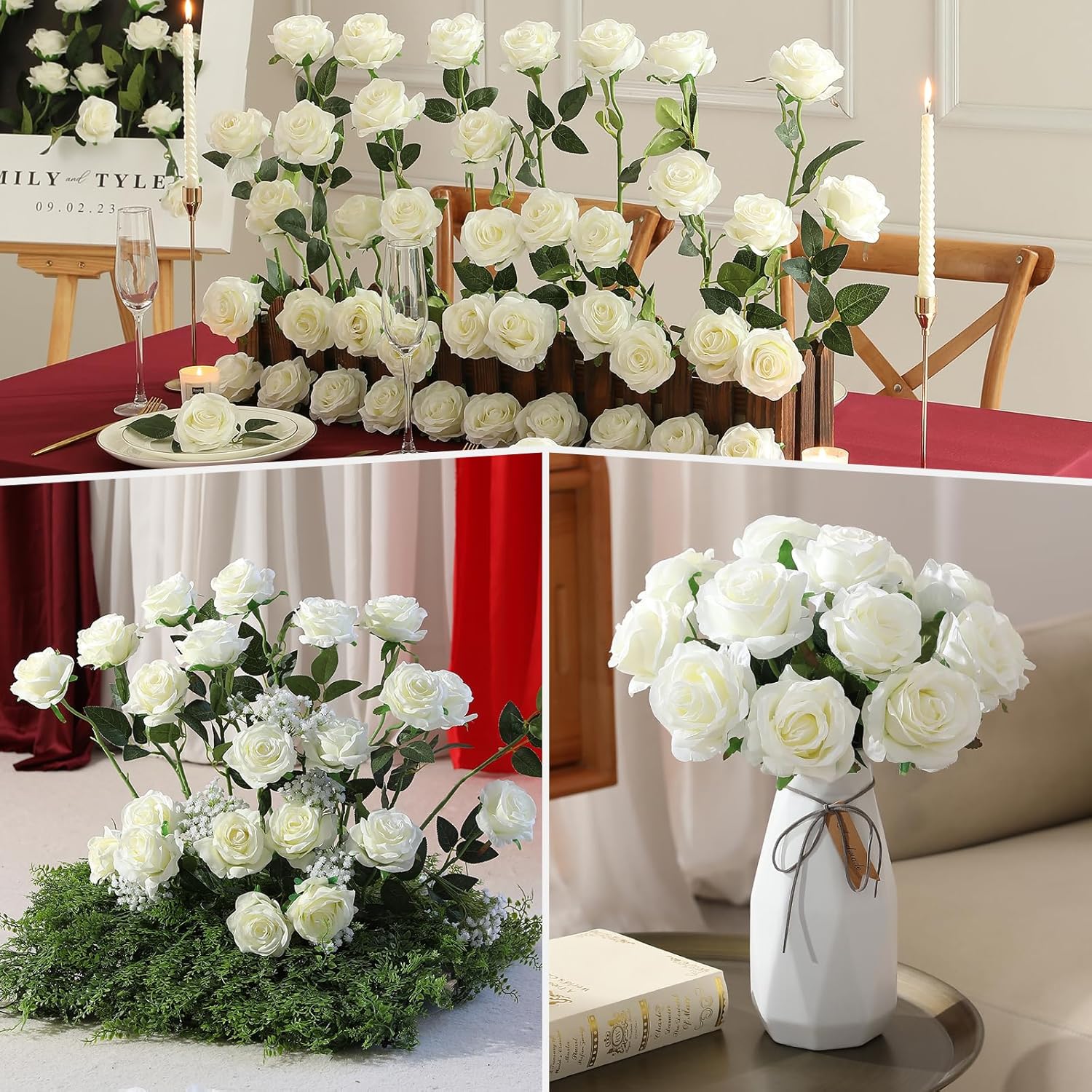 Luyue 40PCS White Roses Artificial Flowers - Long Stem Fake Roses Bouquet Silk White Flowers Artificial Rose for Wedding Centerpiece Home Decor & Valentines Floral Arrangement - Image 4