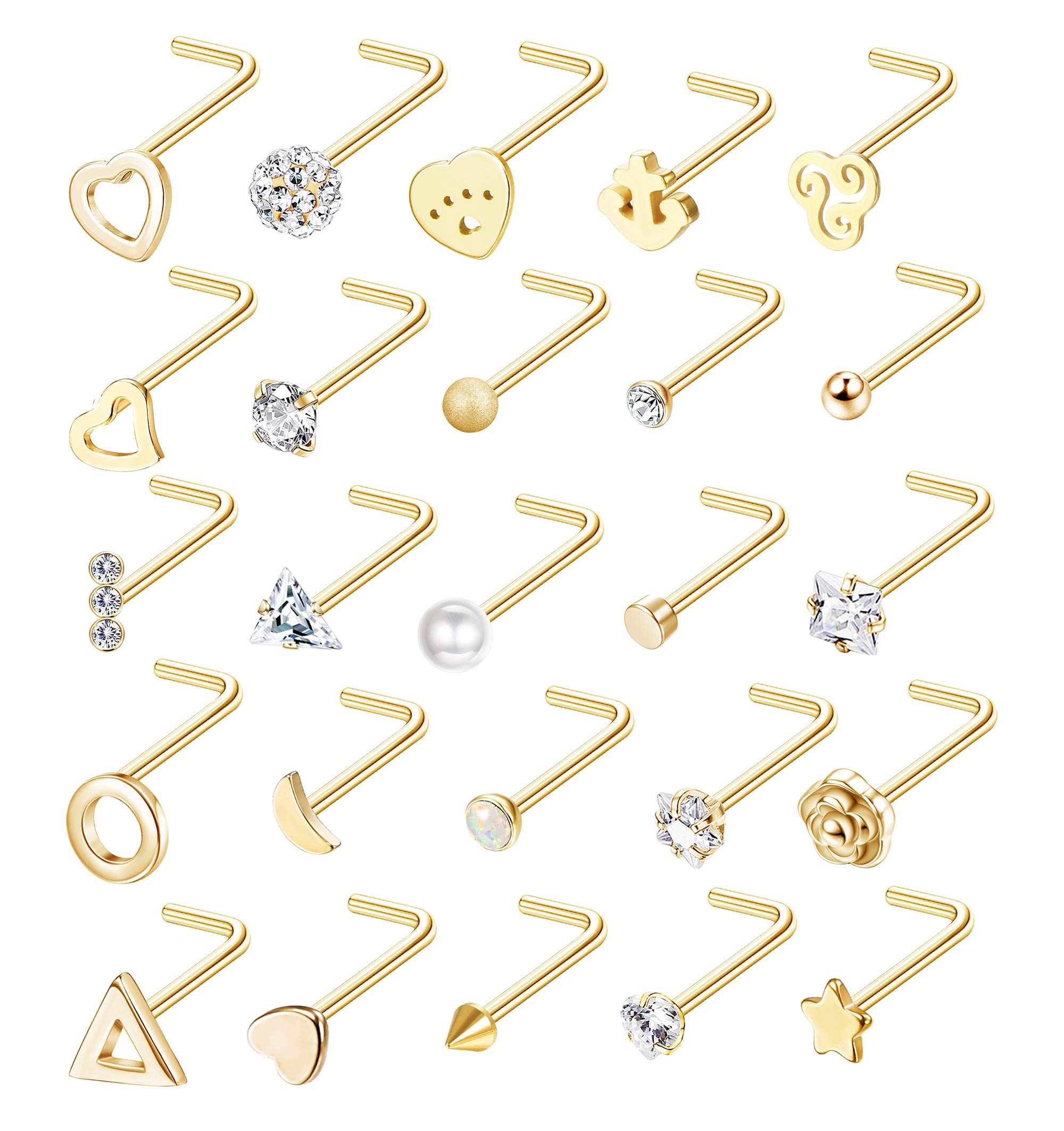 Adramata 20G 25 Piezas Piercing Nariz Anillos Espárragos Acero Inoxidable Hueso En Forma De L Piercing Nariz Para Mujer Hombre