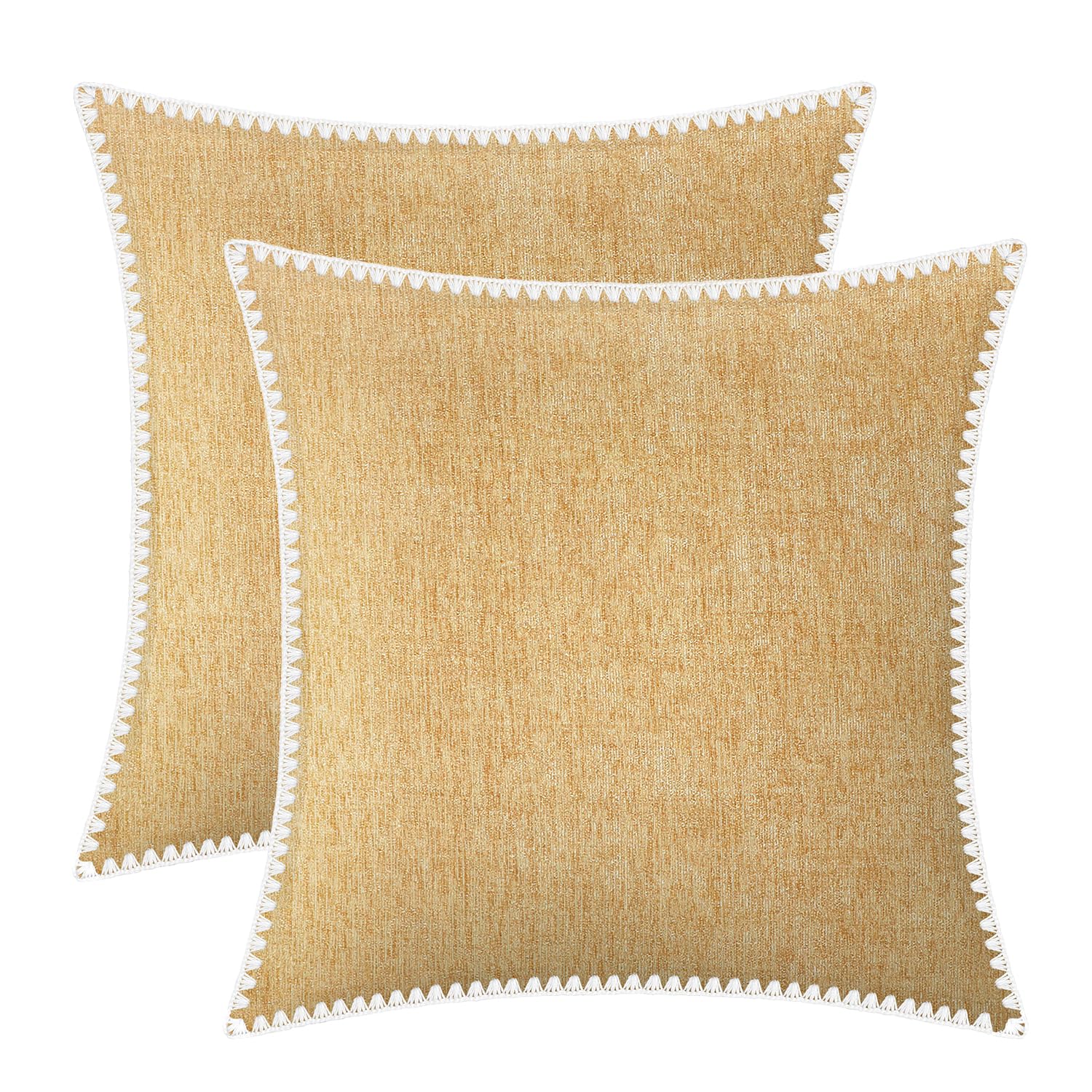 BRAWARM Throw Pillow Covers 18x18 Inches - Gold Chenille Pillow Covers with Piping, Pack of 2 Solid Dyed Soft Chenille Pillow Cases for Couch Sofa Bed Home Decoration