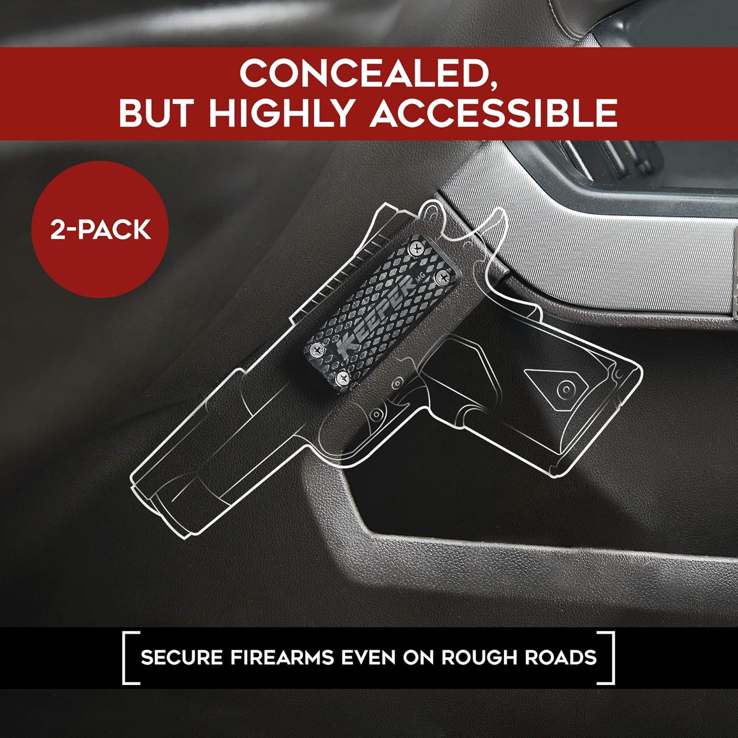 KEEPER MG Gun Magnet for Vehicle - 2 Pack, Magnetic Quickdraw Holder for Rifle, Handgun, Shotgun, Pistol up to 35lbs - Tactical Car Holster & Mount for Home, Desk, Truck Accessories for Men : Sports & Outdoors