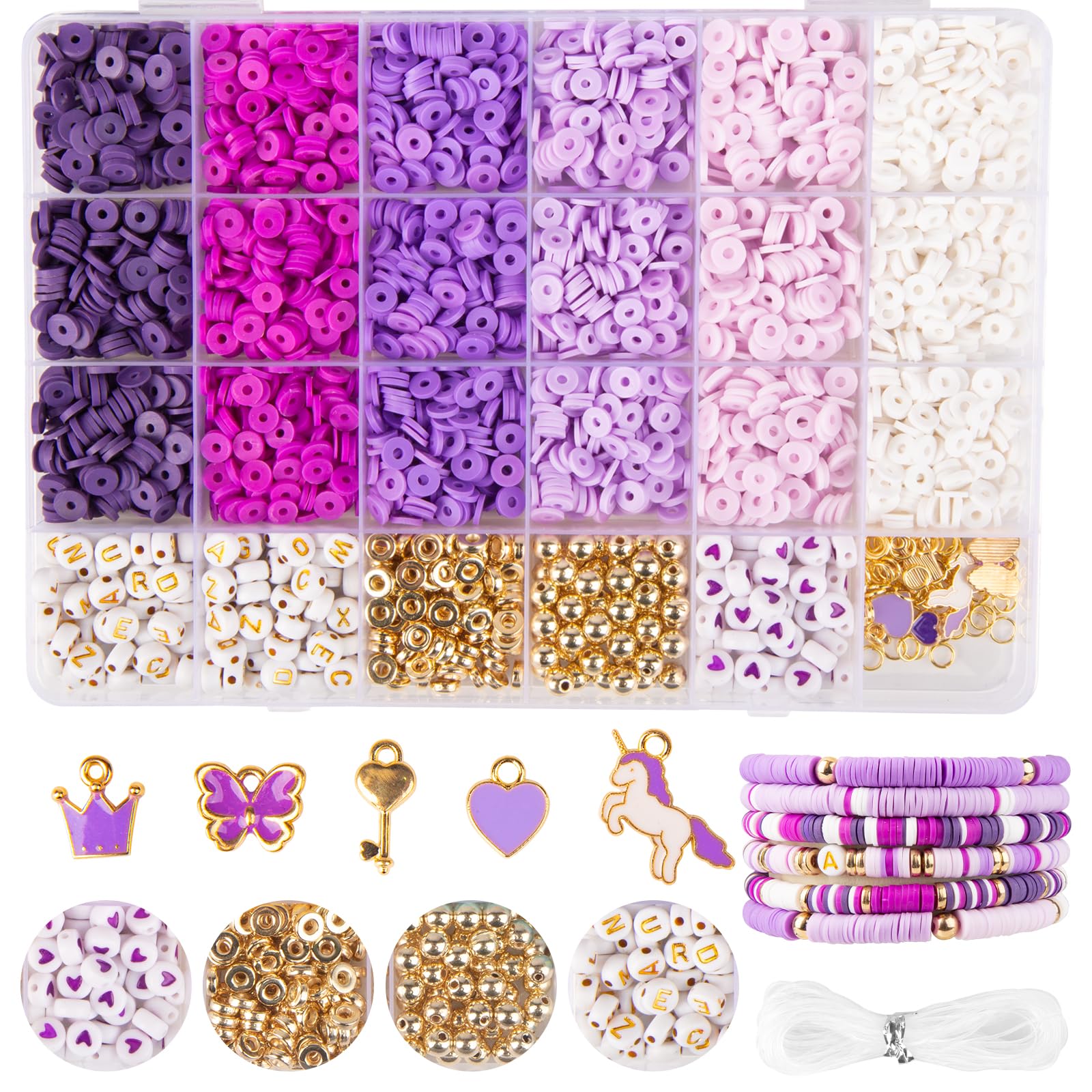 yumcute Purple Clay Beads Bracelet Making Kit, 3000pcs Jewellery Making Kit, 6 Color Clay Bead Kit
