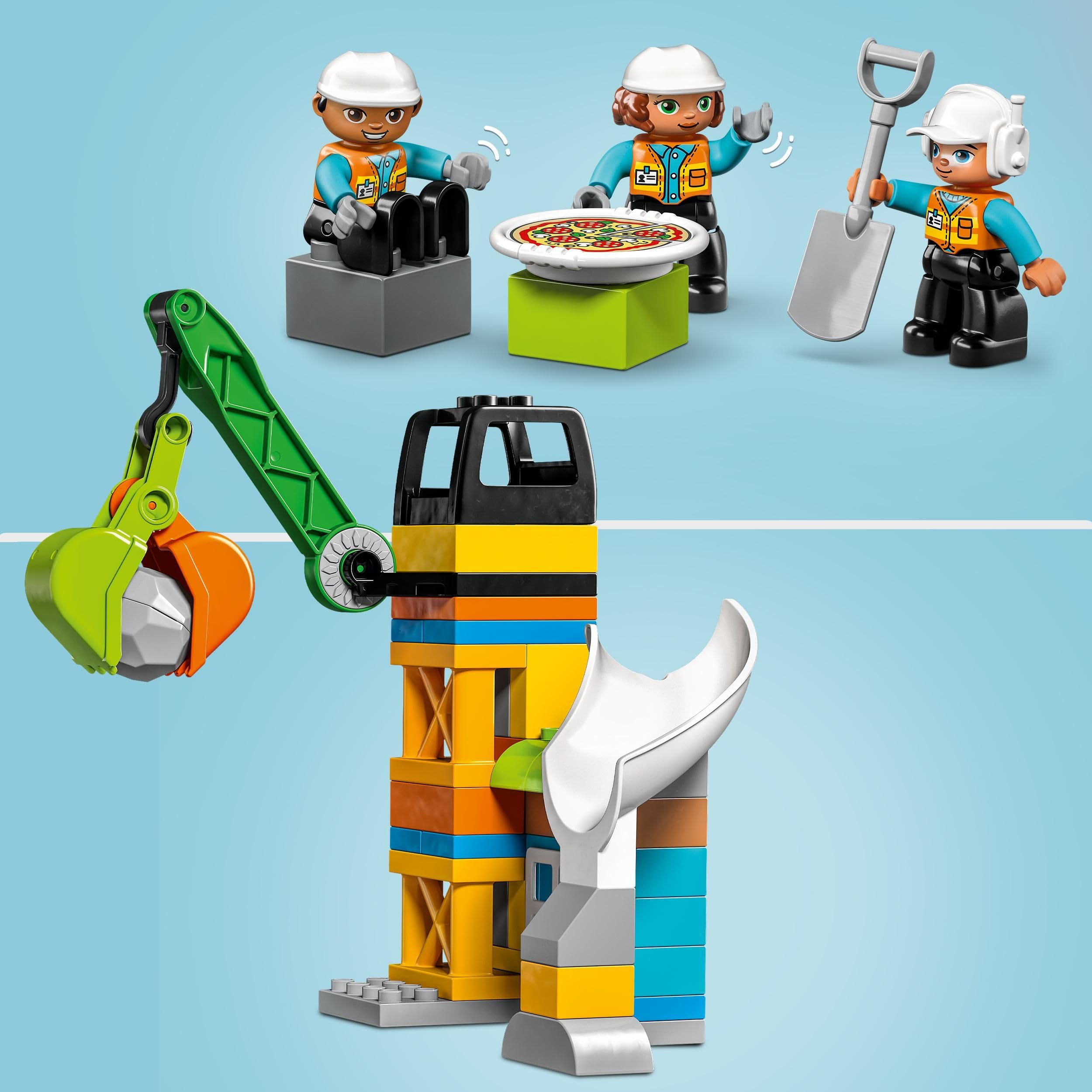 LEGO 10990 Duplo Obra, Set de Construcción con Grúa, Juguetes Educativos para Niños y Niñas de 2 Años o Más, Excavadora y Hormigonera, Minifiguras, Ladrillos de Iniciación y Caja de Almacenamiento