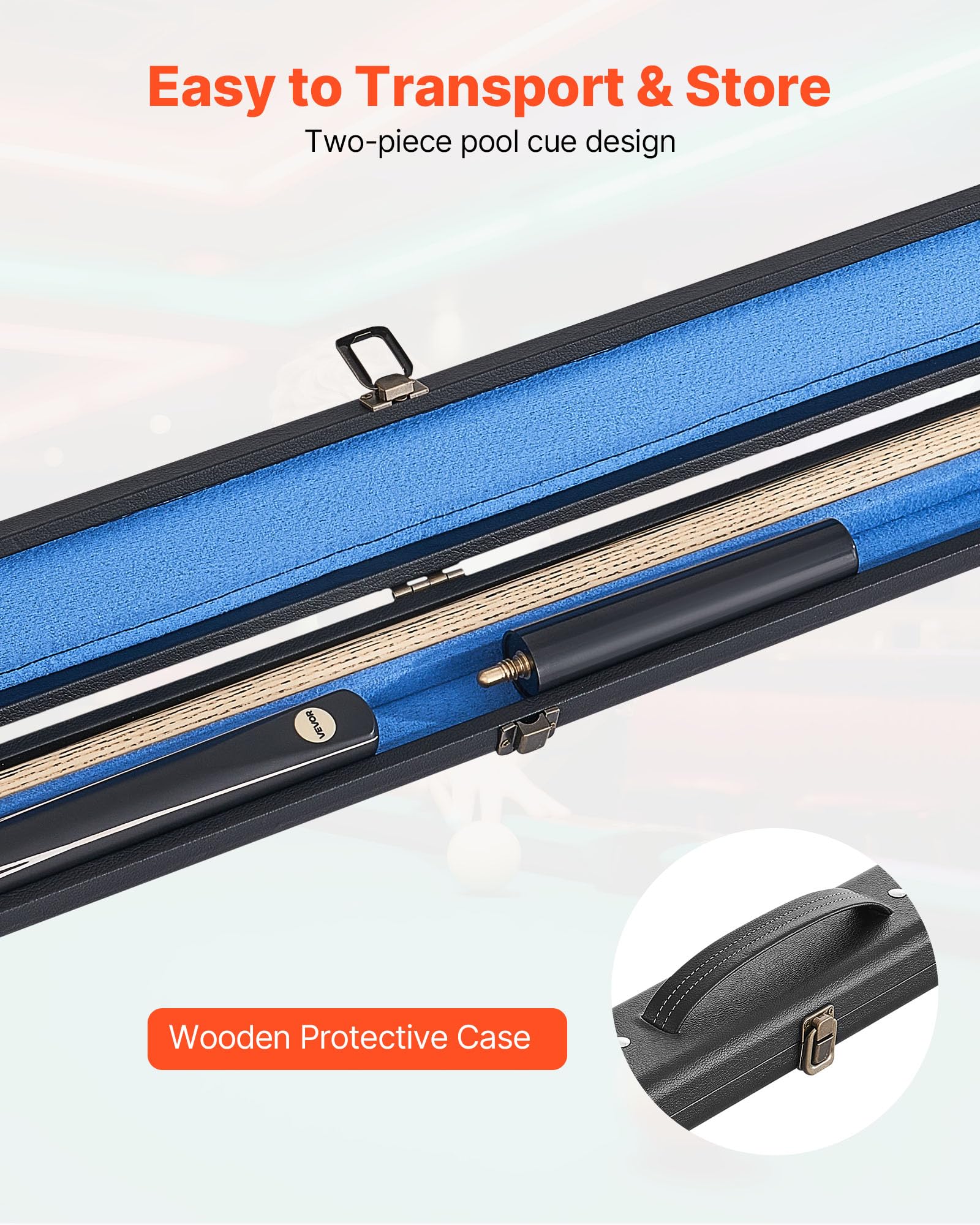 VEVOR Stecca da Biliardo Snodata 1447,8 mm Asta Prolunga Punta Pelle 540 g Custodia Legno