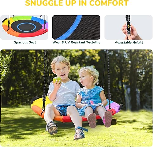 Miniatura 4 de Hapfan Juego de columpios altos de 9.5 pies para patio trasero para niños y adultos con columpio de platillo, 2 columpios de cinturón