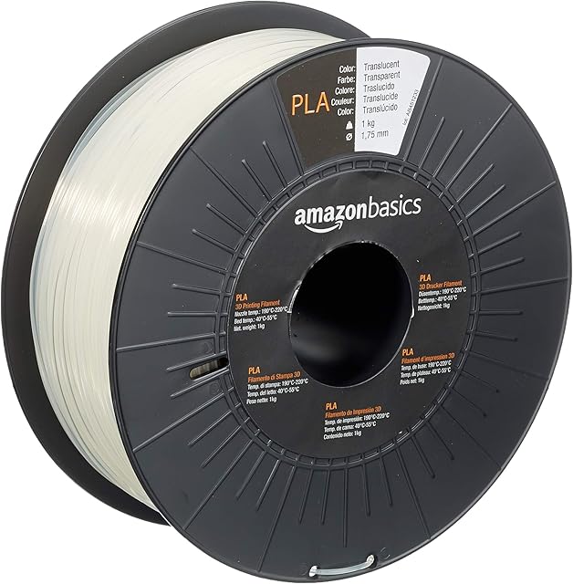 Amazon Basics PLA 3D Printer Filament, 1.75mm, Translucent, 1 kg Spool