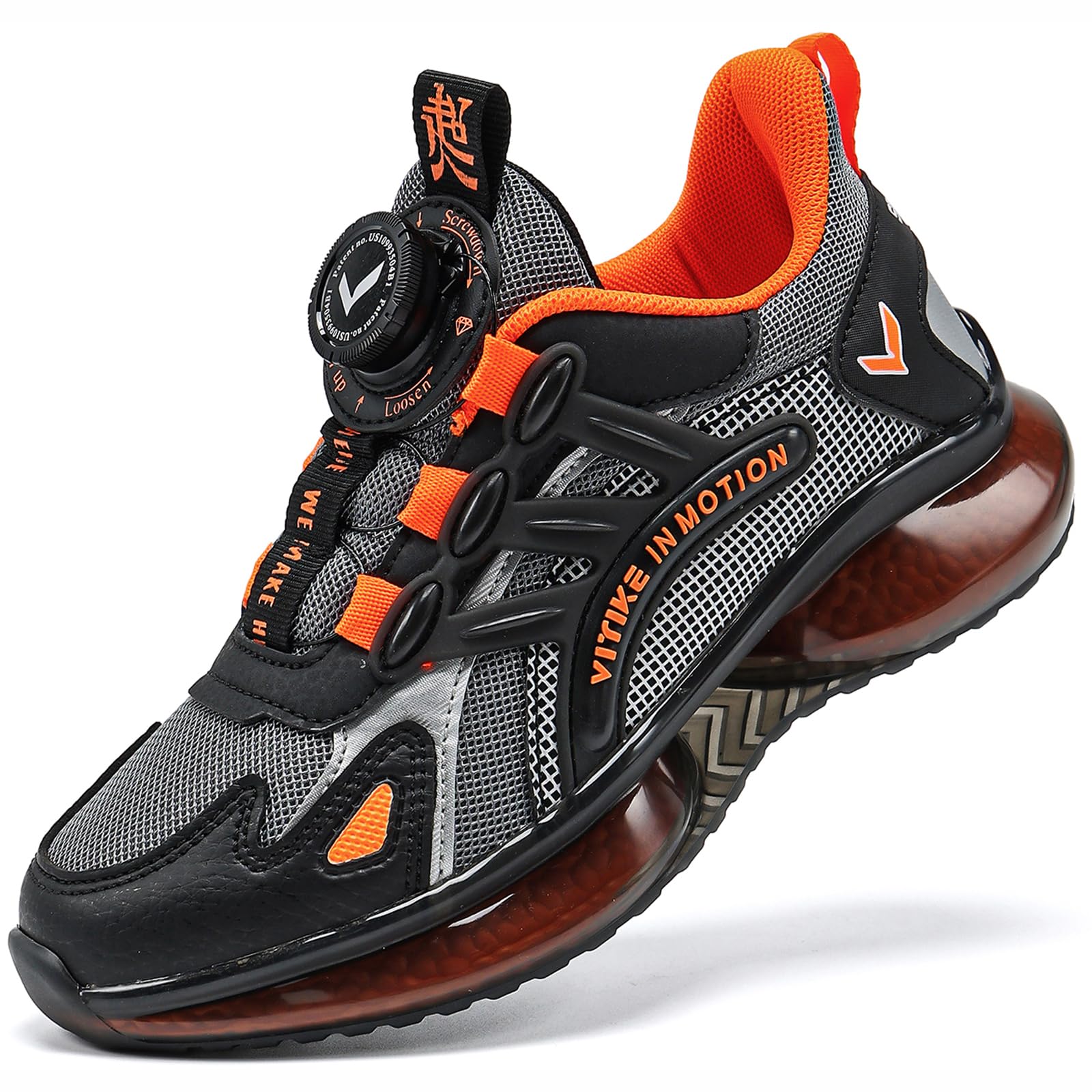 JMFCHI SPORTS Kids Shoes Boys Sneakers Running Athletic Shoe Breathable Lightweight Mesh Girls Sports Sneaker Black Orange Size 4