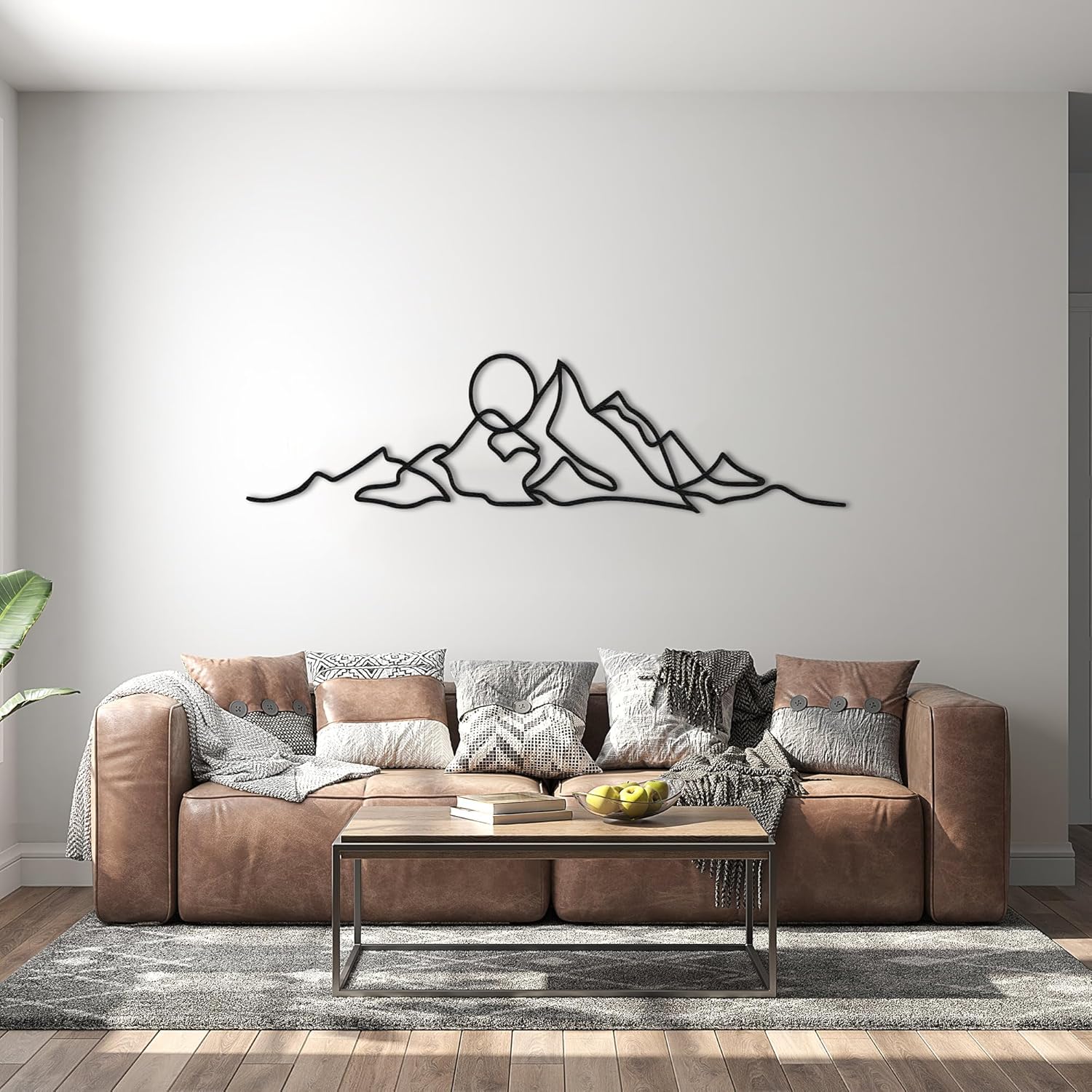 Mountain Line Art Metal Wall Decor – Minimalist Mountain Silhouette Wall Hanging for Living Room Bedroom or Office – Modern Black Powder Coated Steel – Handmade Wall Sculpture (23,6x6,3 inches / 60x16 cm)