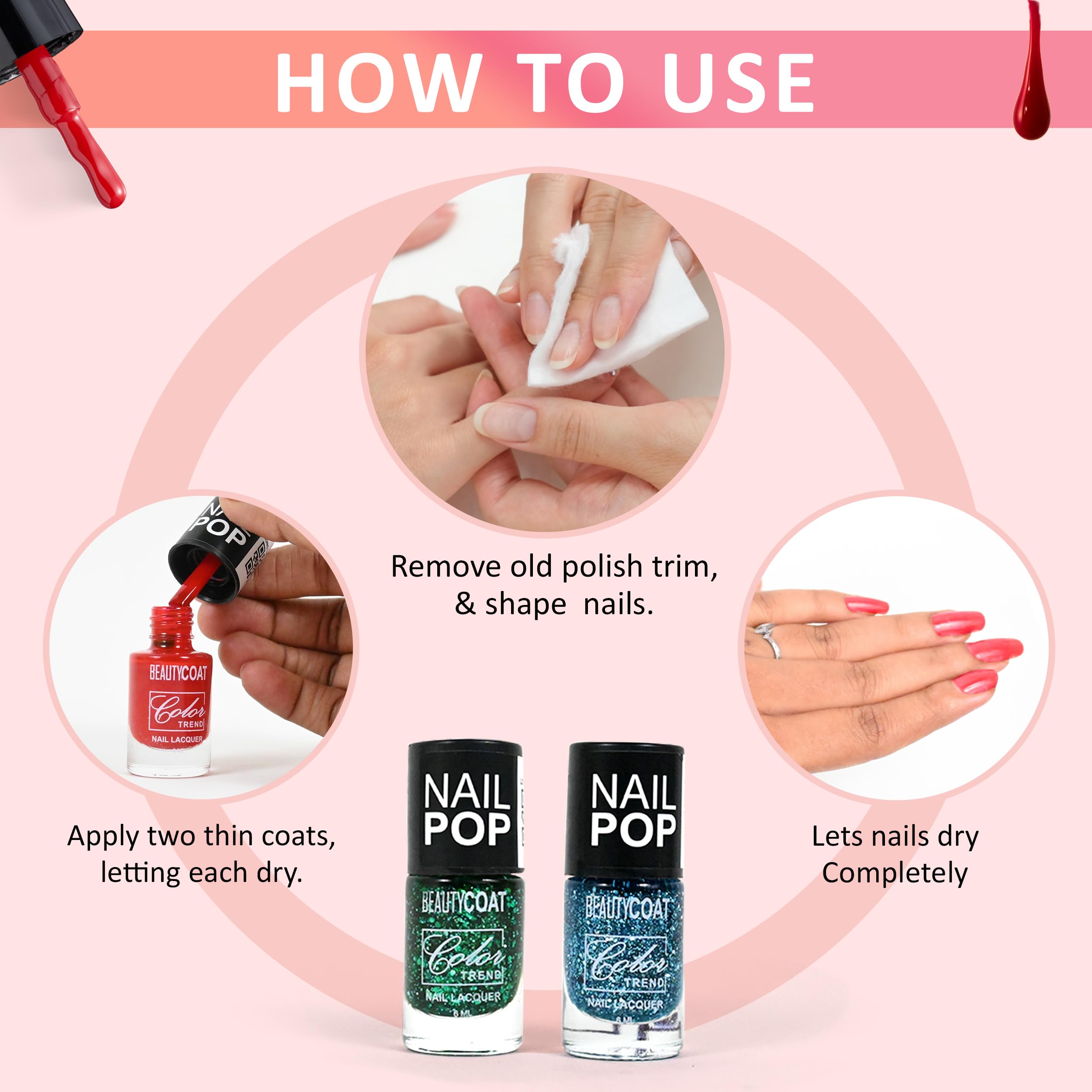 BEAUTYCOAT Nail Pop Colour Trend Nail Lacquer Collection with 12 Vibrant Matte and Glitter Shades, Long Lasting High Shine Nail Polish Set, Quick Dry Formula, Smooth Finish, 6ml Each for Everyday Nail Art and Professional Manicure 2