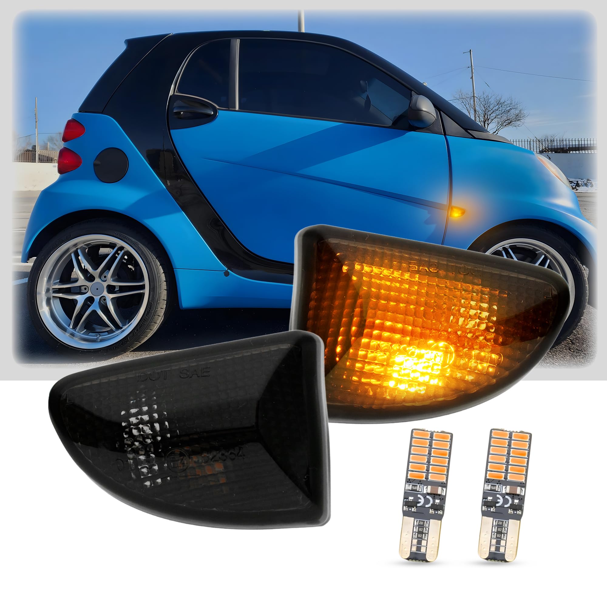 Indicatore Laterale Alloggiamento Della Luce Per Smart Fortwo 451 MK1 MK2 2007-2015 2X Lente Fumo Segnale di Girata Ripetitore Luce Indicatore Laterale Lampeggiante Lampade