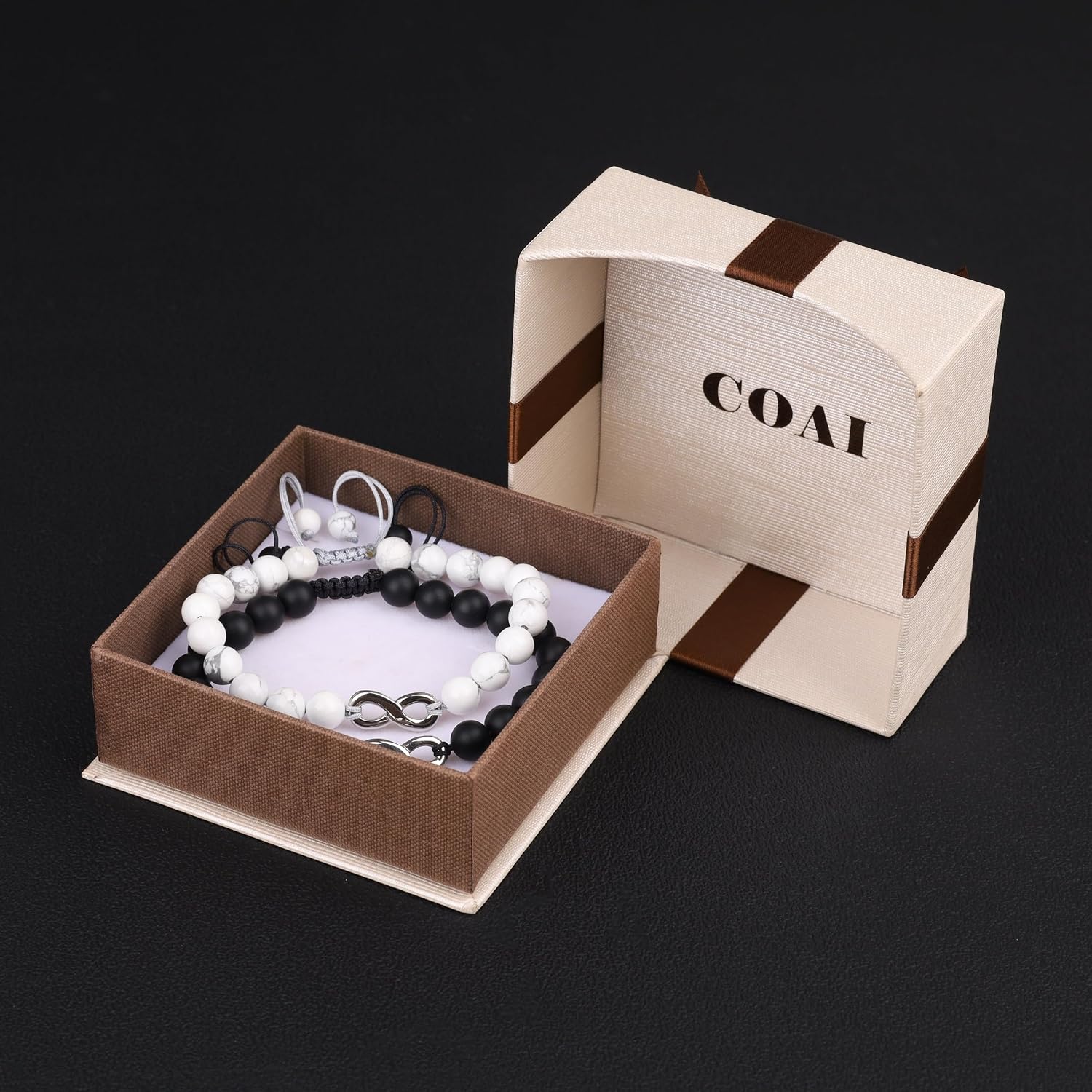 COAI Infinity His and Hers Howlite Onyx Stone Matching Couples Bracelets