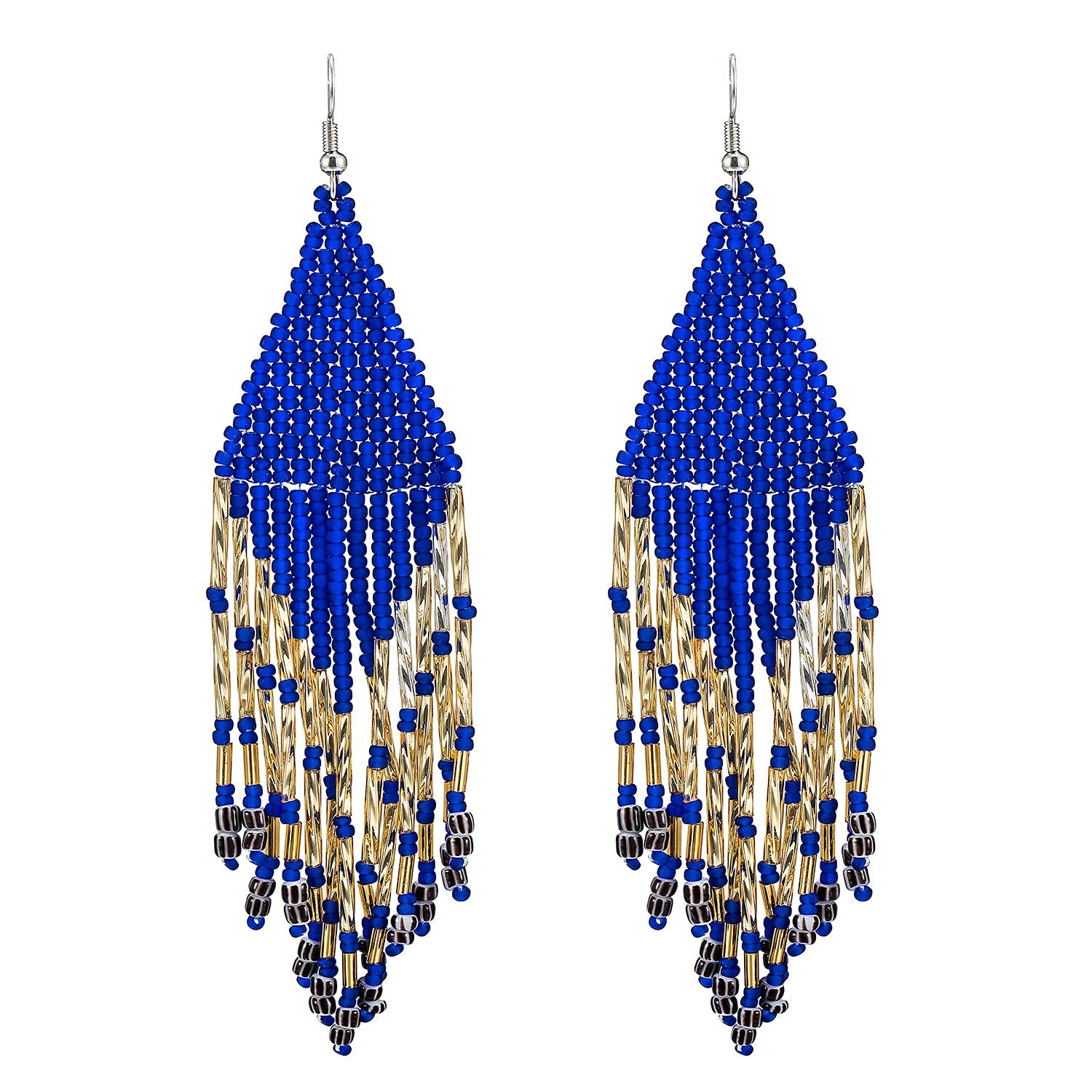 Boho Big Long Tassel Beaded Dangle Earrings Native Handmade Bohemian Large Statement Fringe for Women