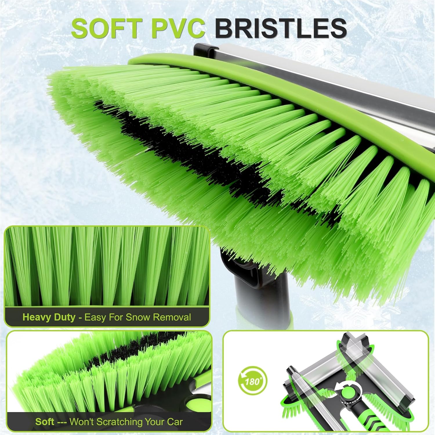 Yougfin 4 in 1 Ice Scraper & Snow Brush & Snow Shovel for Home Car, 43" Extendable Window Ice Removal with Squeegee for Windshield, Green