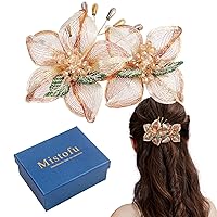 Vista 1 de Pasadores para el cabello, pinzas de alambre de cobre con flores de cristal, pasadores de diseño de alto nivel tejidos a mano de 3.93 pulgadas