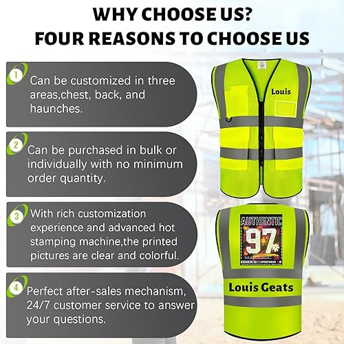 Miniatura 6 de Chalecos de seguridad con logotipo personalizado, chaleco reflectante clase 2 ANSI con bolsillos cremallera alta visibilidad construcción uniforme