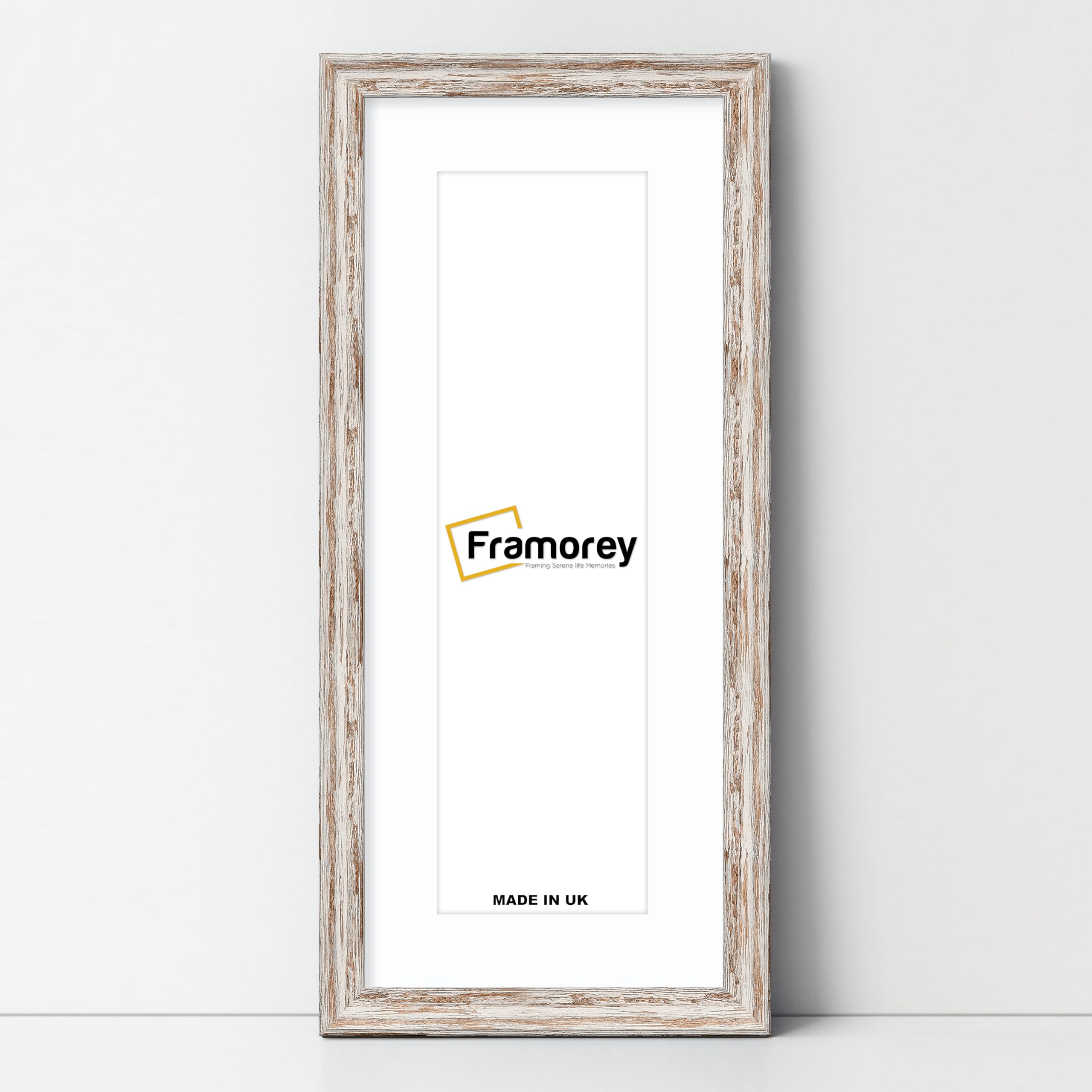 Framorey Framing Serene Life Memories Walnut With White Mount Framorey Vintage Distressed Panorama Style Photo Frame, 20X9" Size Walnut Picture Frame With 16X5" Size White Mount, Home Decor Frames