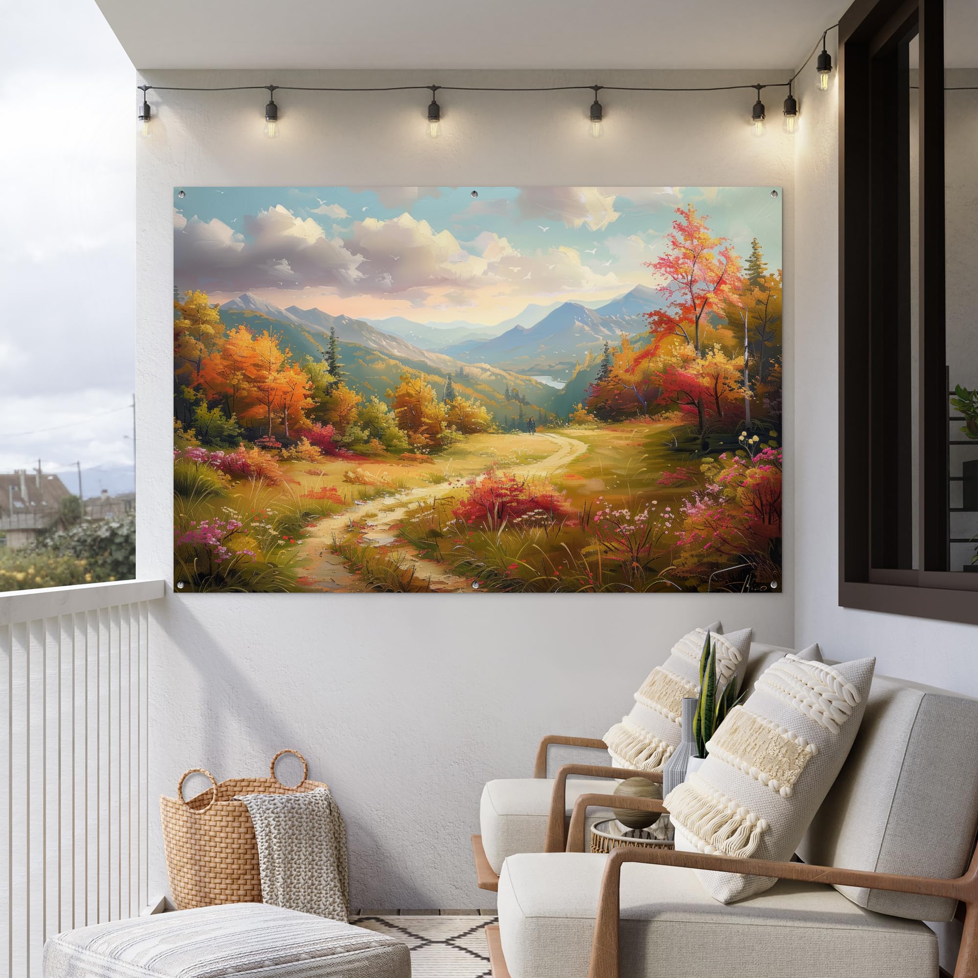 MuchoWow© Decoracion Jardin Exterior Decoración Pared Póster De Jardín | 180x120 cm - Balcón Wall Decoration Patio Posters Decorativos Terraza Paisaje - Ilustración - Naturaleza