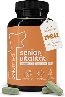 Senior + Vitalität – 120 Tabletten für ältere Hunde – Beweglichkeit, Gelenke & Vitalität – mit MSM, Eierschalen, Mikroalgen, Spirulina & Grünlippmuschel