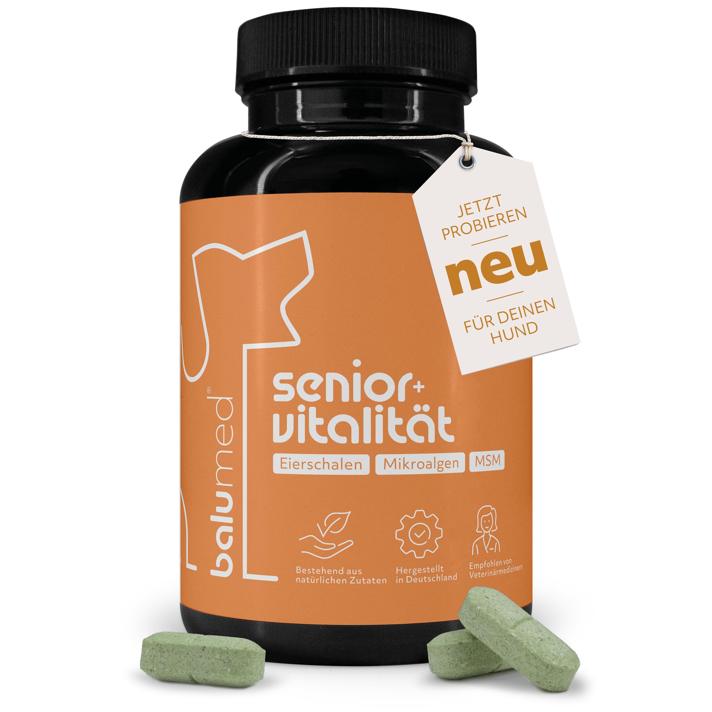 balumed® Senior + Vitalität – 120 Tabletten für ältere Hunde – Beweglichkeit, Gelenke & Vitalität – mit MSM, Eierschalen, Mikroalgen, Spirulina & Grünlippmuschel