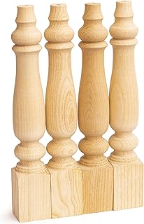 decorluxes Unfinished Farmhouse Bench Legs Dining Table, Coffee Table Rustic Turned Style Leg - Set of 4 - Dimensions: 2.16" x 14"- Easy to Paint (14 inch)