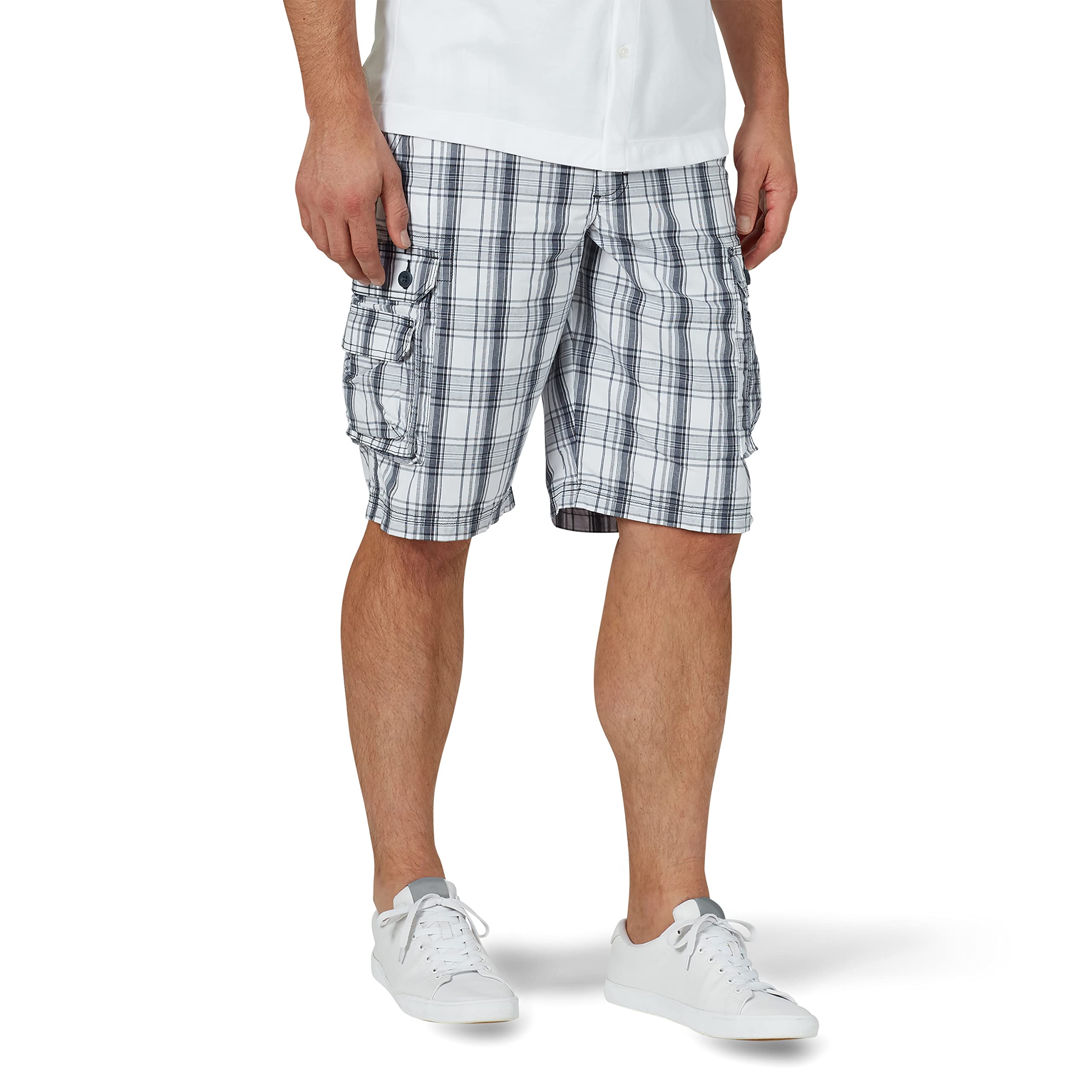 Lee Herren Latzhose New Belted Wyoming Cargo Short, Blue Mirage Plaid,