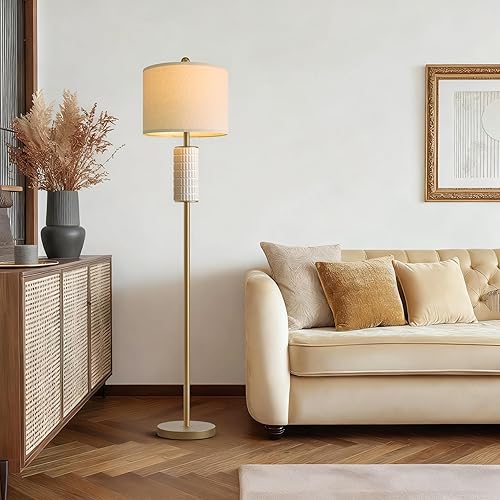 Miniatura 5 de PoKat Lámpara de pie de cerámica dorada antigua para sala de estar, dormitorio, lámpara de pie moderna de altura de 64 pulgadas con interruptor