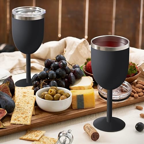 Miniatura 3 de FineDine Vaso de acero inoxidable, copas de vino, copas de vino, copas irrompibles con aislamiento de doble pared, tapa resistente a fugas sin BPA