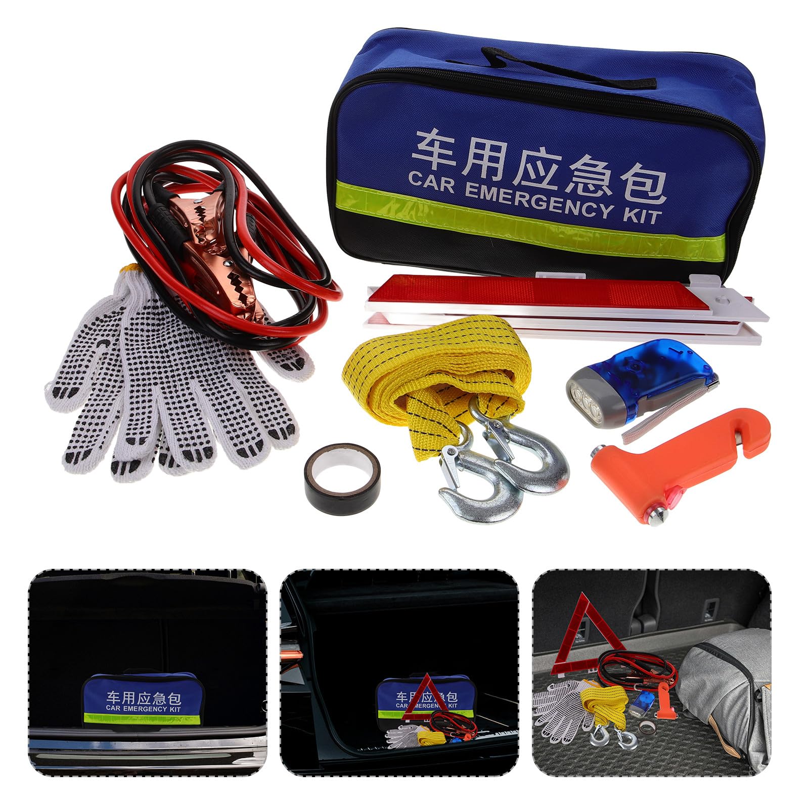 jojofuny Trousse à Outils pour Véhicule Multifonction Fiable en Abs et Caoutchouc, Kit D'urgence pour Inspections Automobiles sur Route, 1 Set Pratique