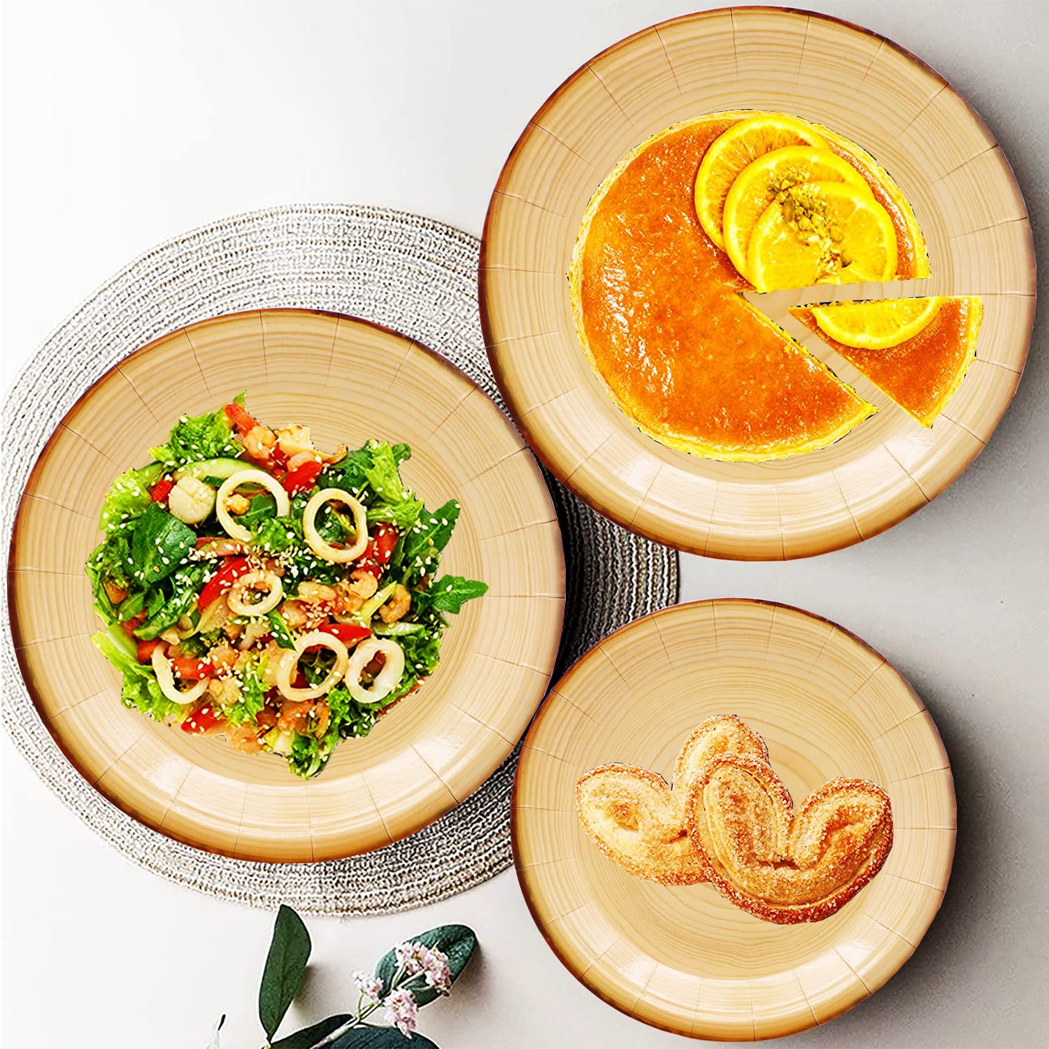 Whaline 50Pcs 9 Inch Wood Grain Disposable Paper Plates Rustic Wood...