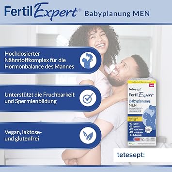 tetesept Fertil Expert Baby Planning Men Dietary Supplement 84 Tablets Nährstoffe für den Mann zur Unterstützung bei Kinderwunsch & Hormon Balance mit Zink Selen L-Arginin & L-Carnitin vegan
