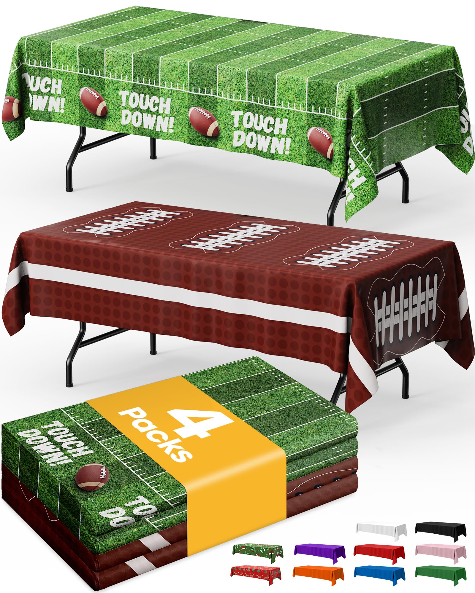 Niuara Football Plastic Table Cloth Disposable, 4 Pack, 54 x 108 in