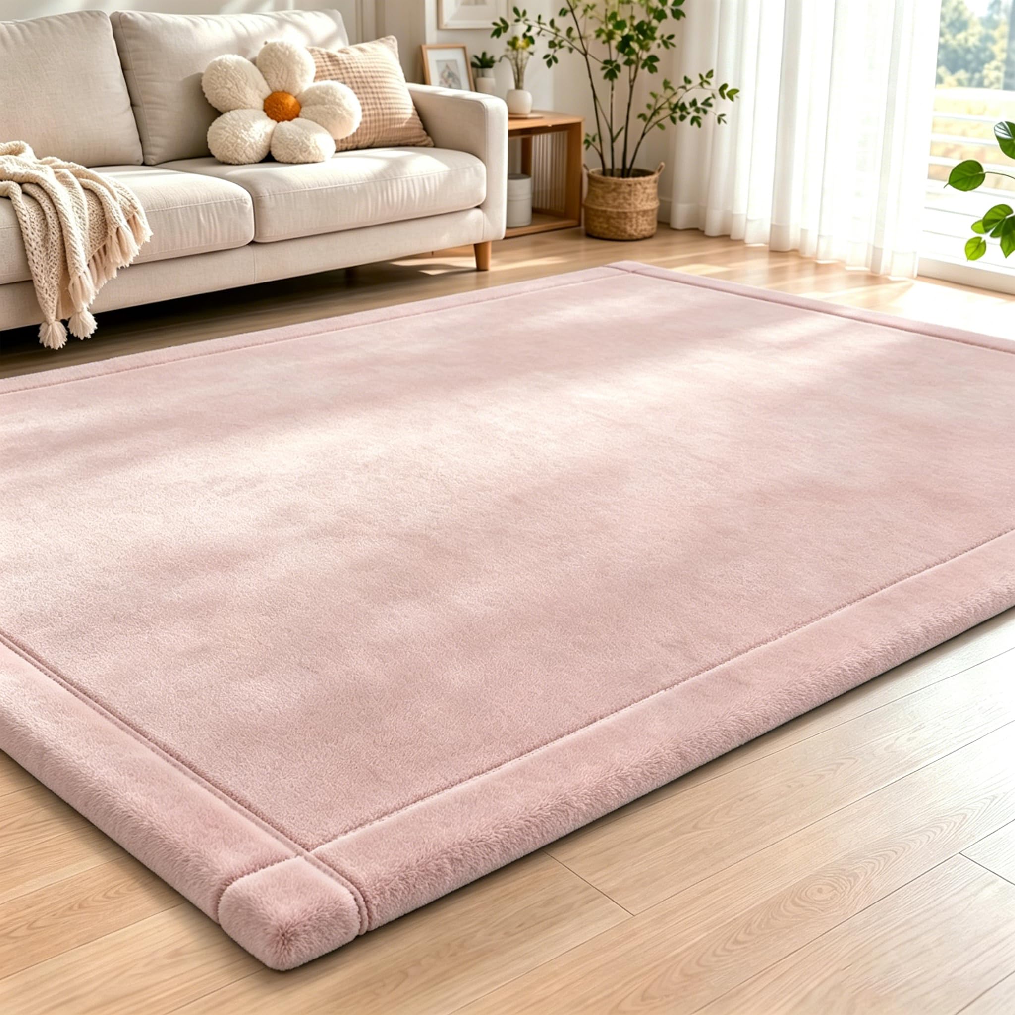 Capslpad Pianka do zabawy o grubości 2,5 cm, antypoślizgowa, koralowa, aksamitna, mata z pianki z pamięcią kształtu, 150 x 200 cm, duża, puszysta, miękka, do salonu, dla dzieci, dziewcząt, chłopców