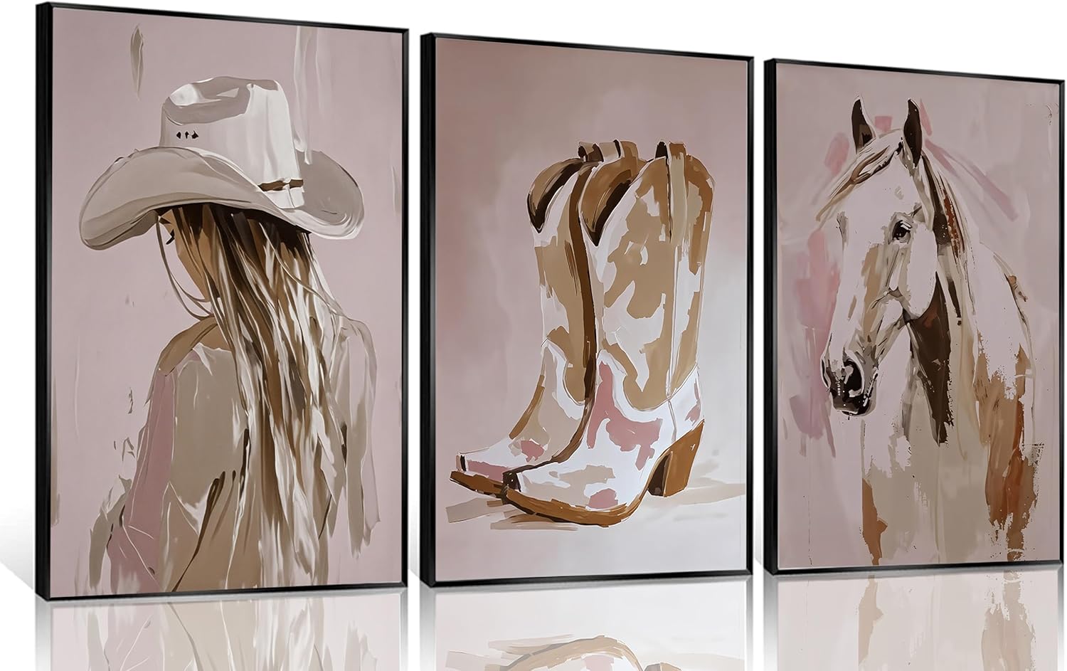 3pcs Pink Western Coastal Cowgirl Wall Art Coastal Cowgirl