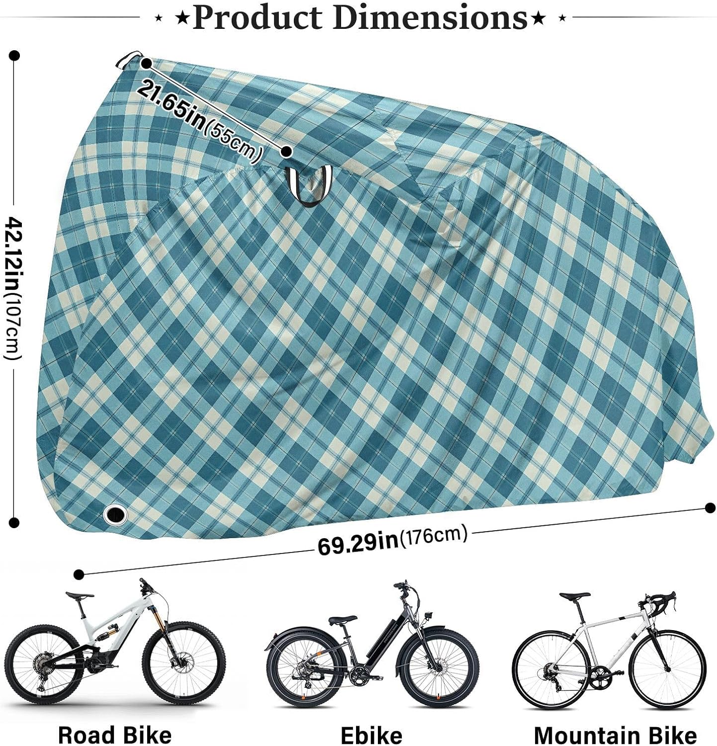 Dark Turquoise Checkeds Cover for Bike Uv Resistant Exercise Bike Cover Bikes Storage