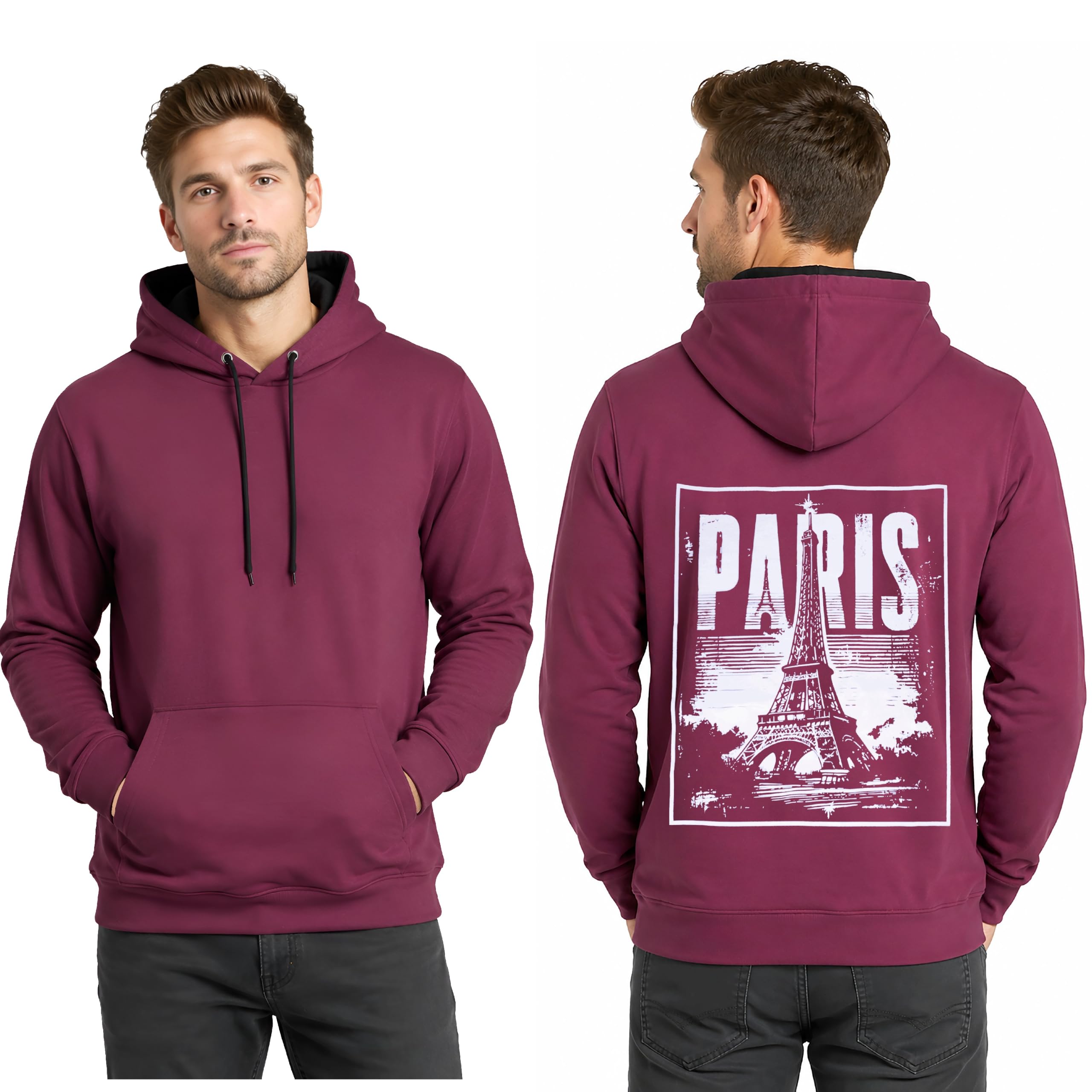 Men's Pullover Hoodie with Back Print || 75% Fleece, 25% Cotton Material Full stitchable || Four Sizes and Six Colors with Matching Back Printed-picture-36