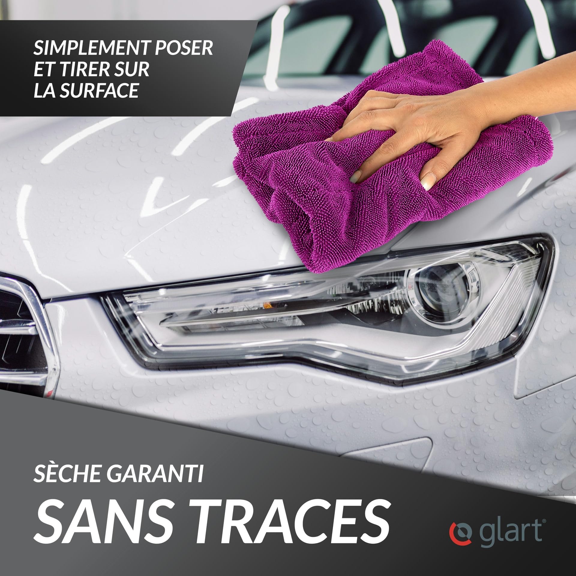 Glart 44TW8P Twist Serviette de Séchage Auto XXL - Serviette de séchage Premium pour Voiture, Ultra absorbante - 80x55cm