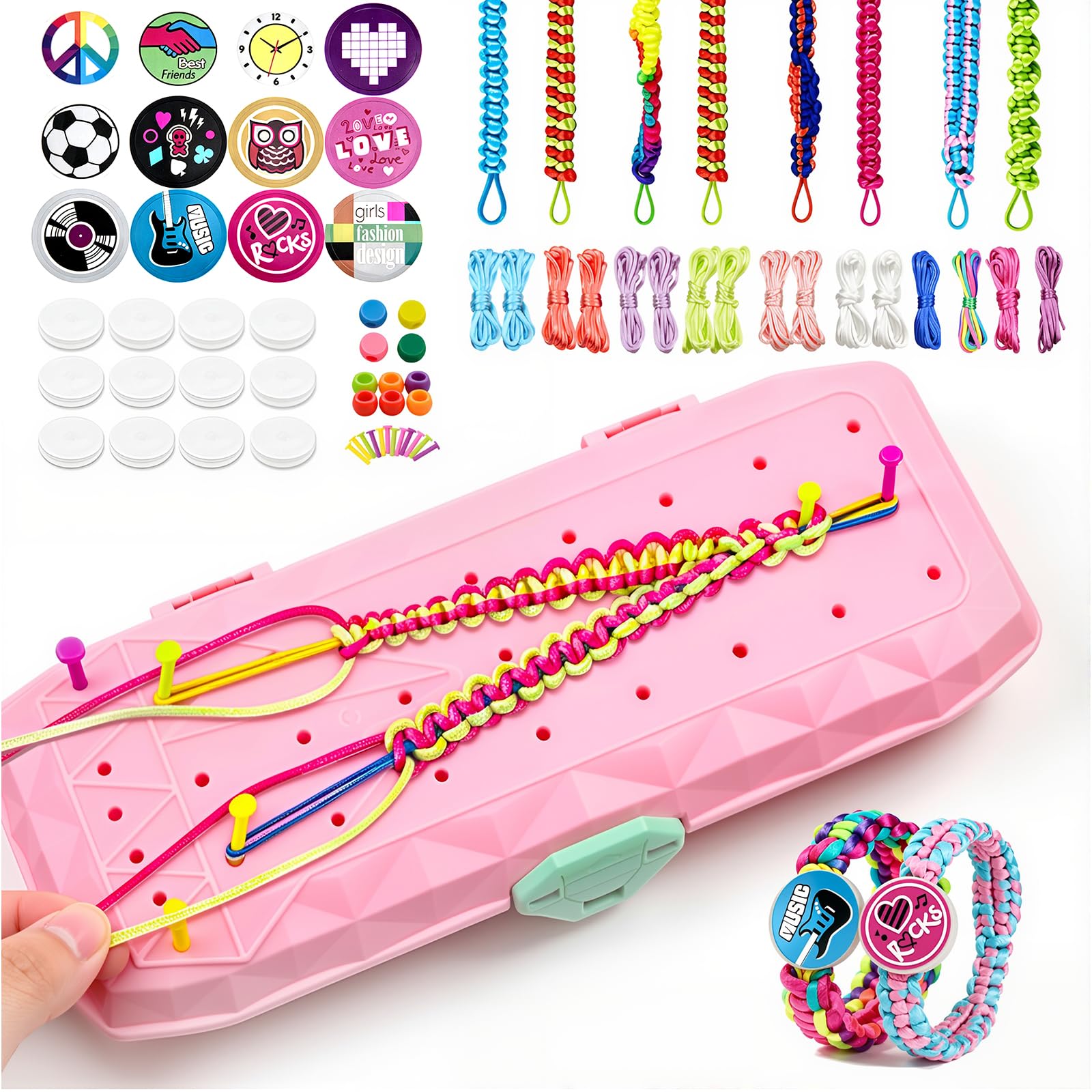 Friendship Bracelet Making Kit with Pink Diamond-Shaped Storage Box