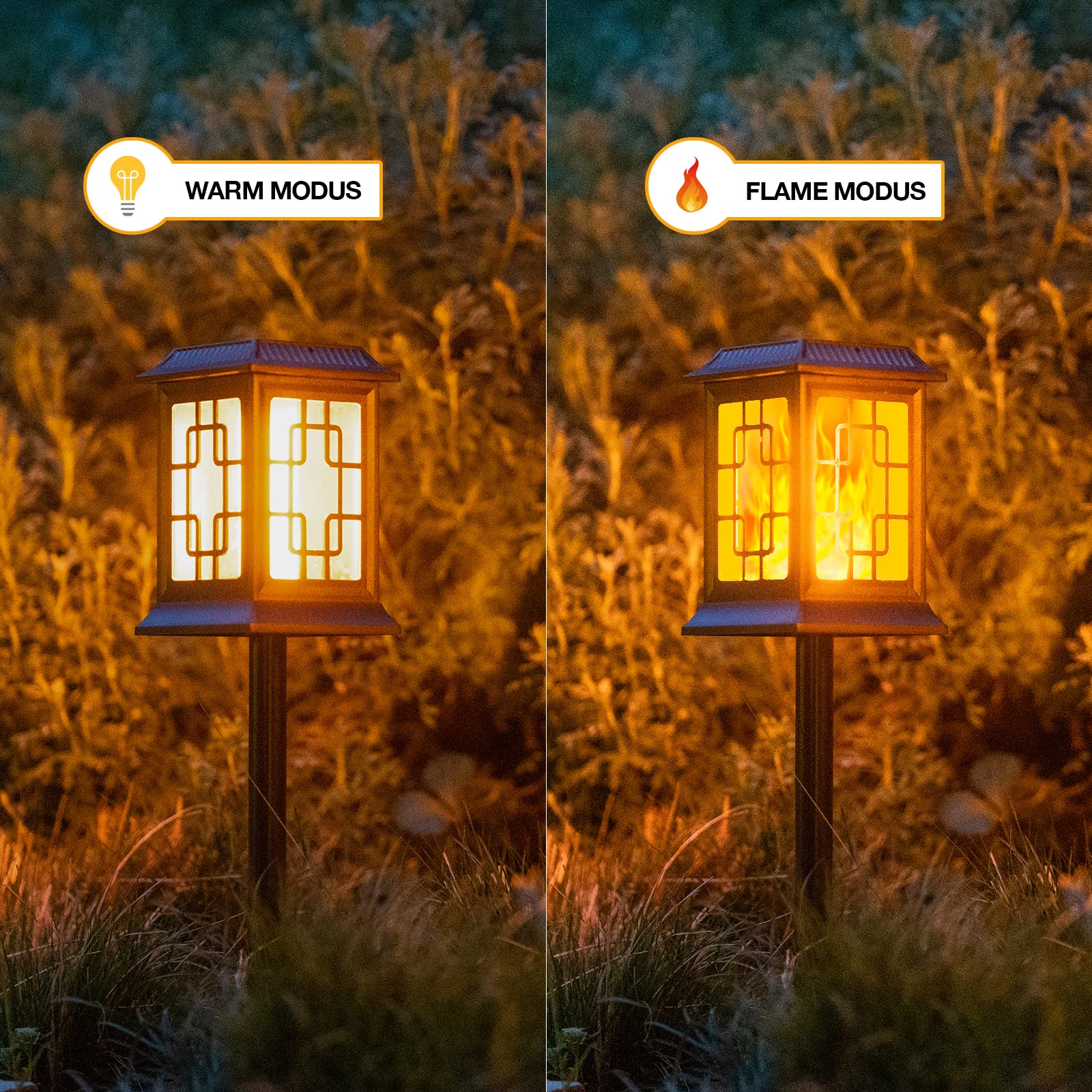 Luci Solari Esterno Giardino,Solare Fiamma Luci Ha Due Modalità di Funzionamento Lampeggiante/Caldo,IP65 Lanterne da Esterno ，Per la Decorazione di Giardini All'Aperto