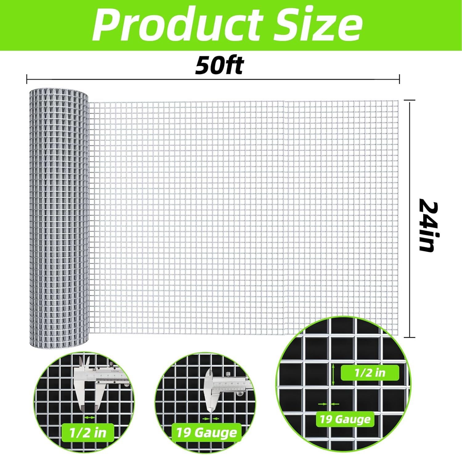Hardware Cloth-Galvanized Wire Mesh 19 Gauge Chicken Wire Fencing-Hardware Cloth 1/2inch 24inx50ft Garden Fence Wire Fence Rolls