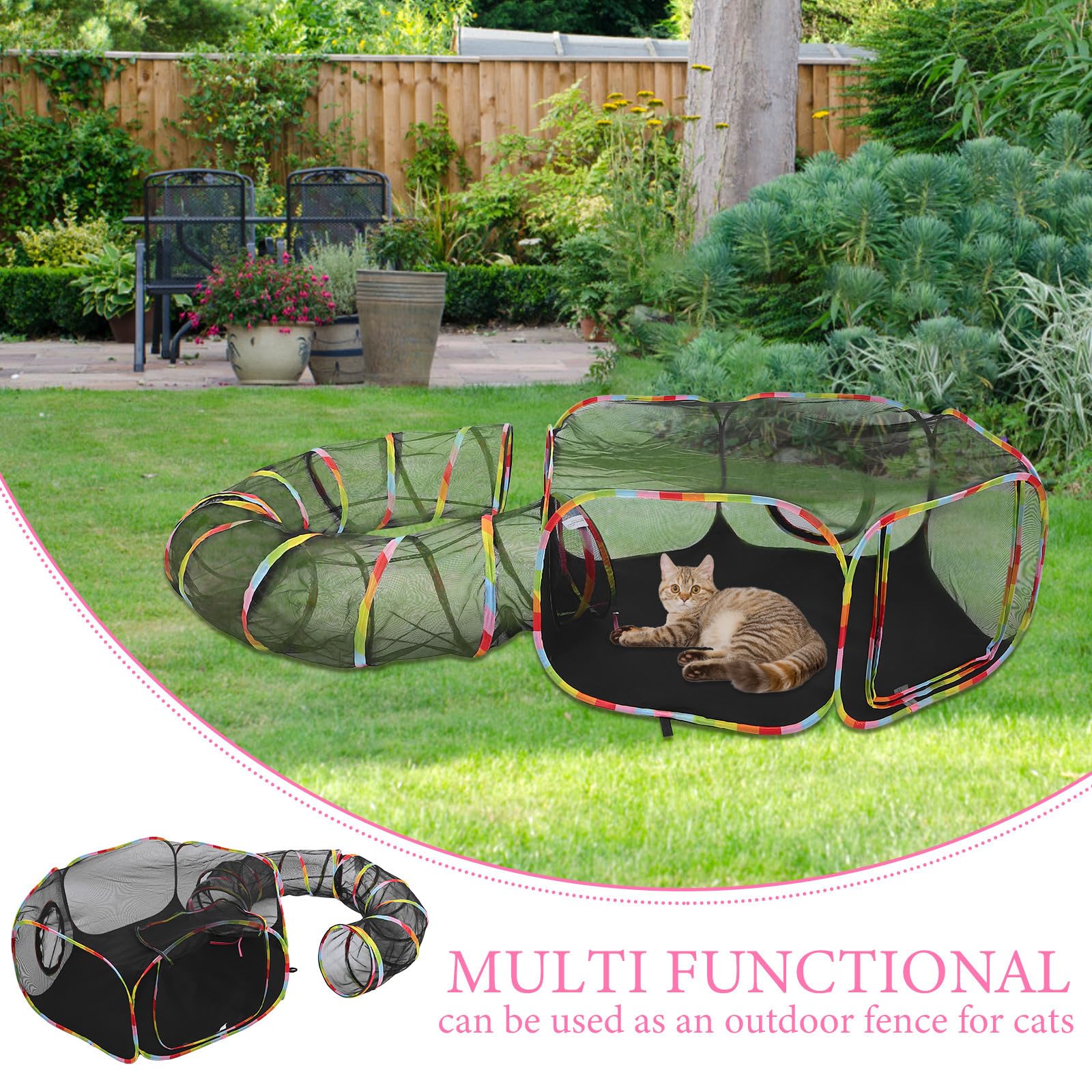 Ciieeo Tunnel pour Chat D'extérieur Pliable en Taffetas Polyester Noir