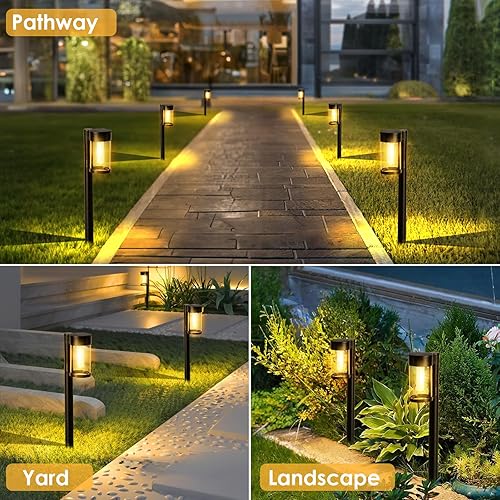 Miniatura 6 de Mancra Luces solares para caminos al aire libre, paquete de 10 luces solares de metal y vidrio para exteriores, impermeables, luces de camino para