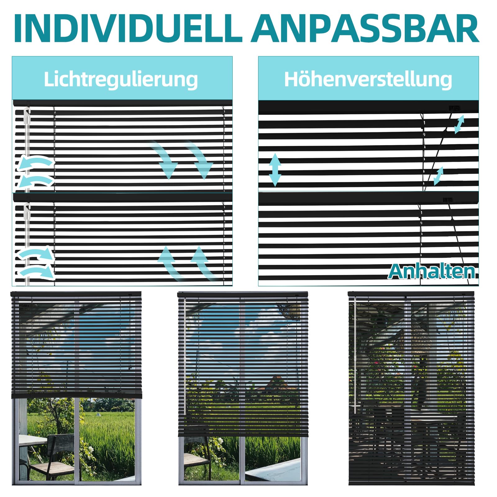 Sekey Klemmfix - Persiana para Ventanas sin Agujeros, láminas de Aluminio de 25 mm, con taladrar, Incluye Material de Montaje, persiana de Aluminio sin taladrar, 75 x 160 cm, Color Negro