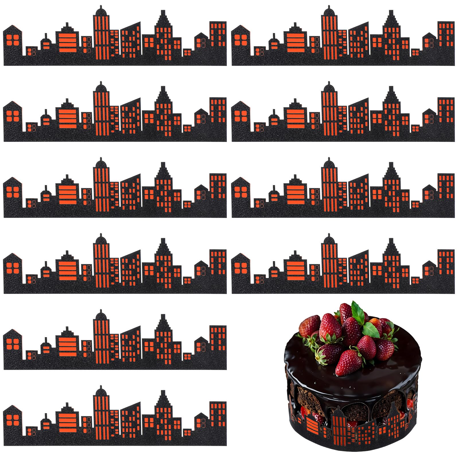 10 Pieces City Cake Toppers Scenic Theme Cake Border Decoration Stick On or Lay On Building City Backdrop Decoration Supplies for Birthday Party