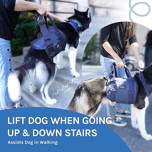 Miniatura 5 de Arnés de elevación para perros y eslinga de transporte chaleco grande de rehabilitación para mascotas con asa delantera y trasera y en forma de U -