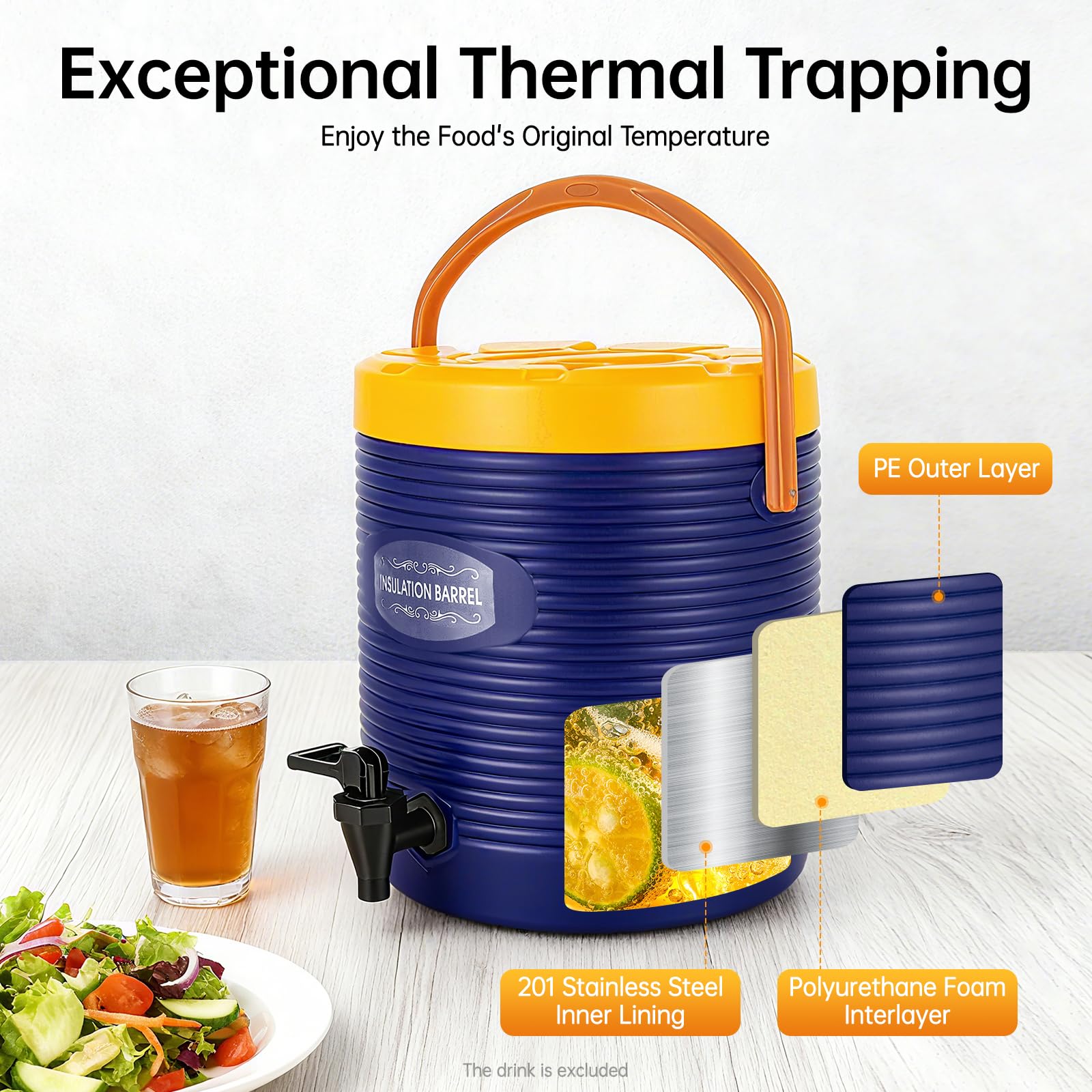 Edelstahl Thermobehälter 11L mit Zapfhahn, Deckel & Tragegriffen, Tragbar Nahrungsmittelwärmer Warmhalte-Getränkespender für Parties, 24h Temperaturhaltung für Speisen, Kaffee & Tee (Blau)