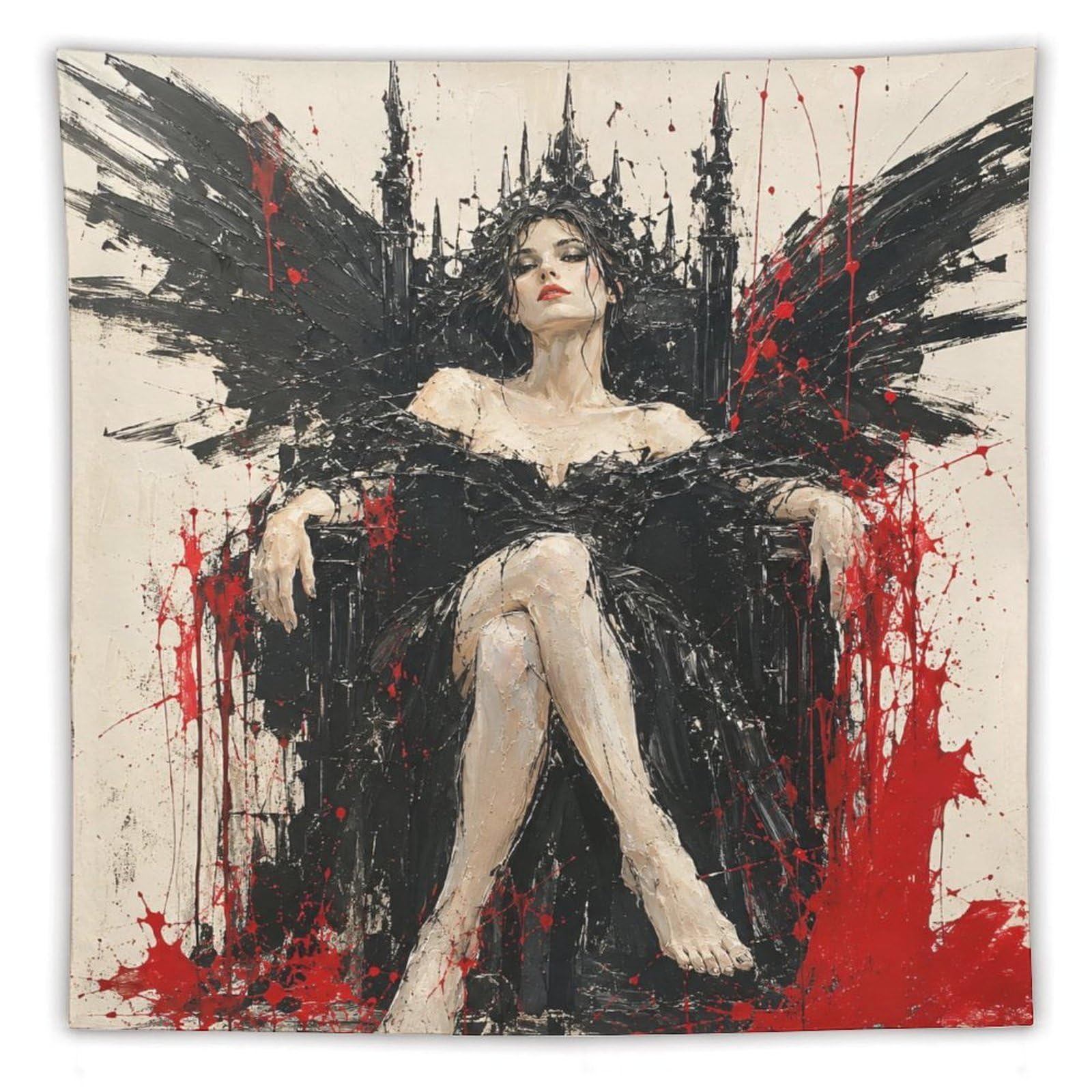 H3B8U2Y5 Gothic Woman on Black Throne Wall Tapestry, Ceiling Hanging