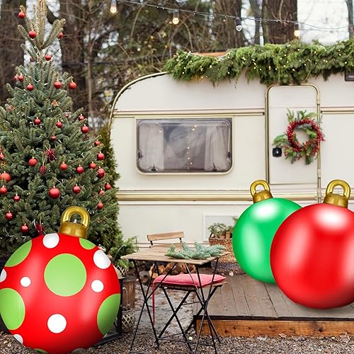 Miniatura 5 de Jetec 3 piezas de 32 pulgadas de bola inflable gigante de PVC para Navidad, bola inflable decorada para Navidad, ornamentos inflables grandes para