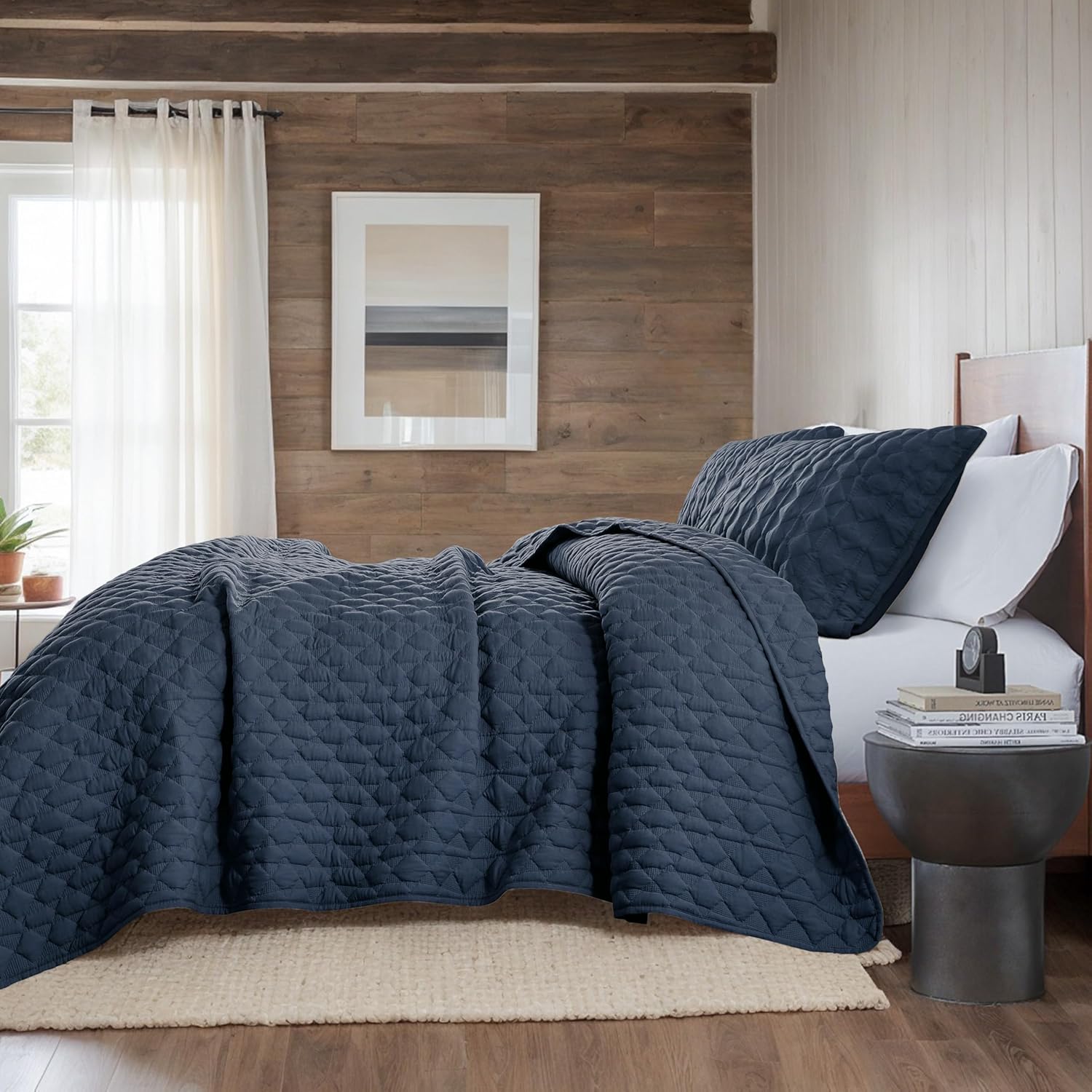 WDCOZY Navy Blue Quilt Queen Size Bedding Sets with Pillow Shams, Lightweight Soft Bedspread Coverlet, Quilted Blanket Thin Comforter Bed Cover, All Season Spring Summer, 3 Pieces, 90x90 inches - Image 5