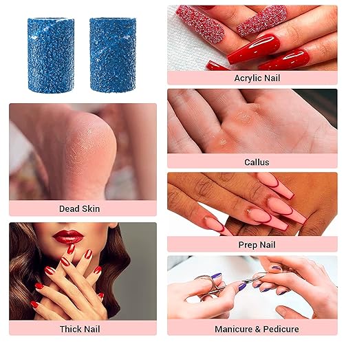 Miniatura 226 de MelodySusie 100 unidades de brocas de uñas, bandas de lijado para taladro de uñas, 120 bandas de lijado de lima de uñas de grano medio para uñas
