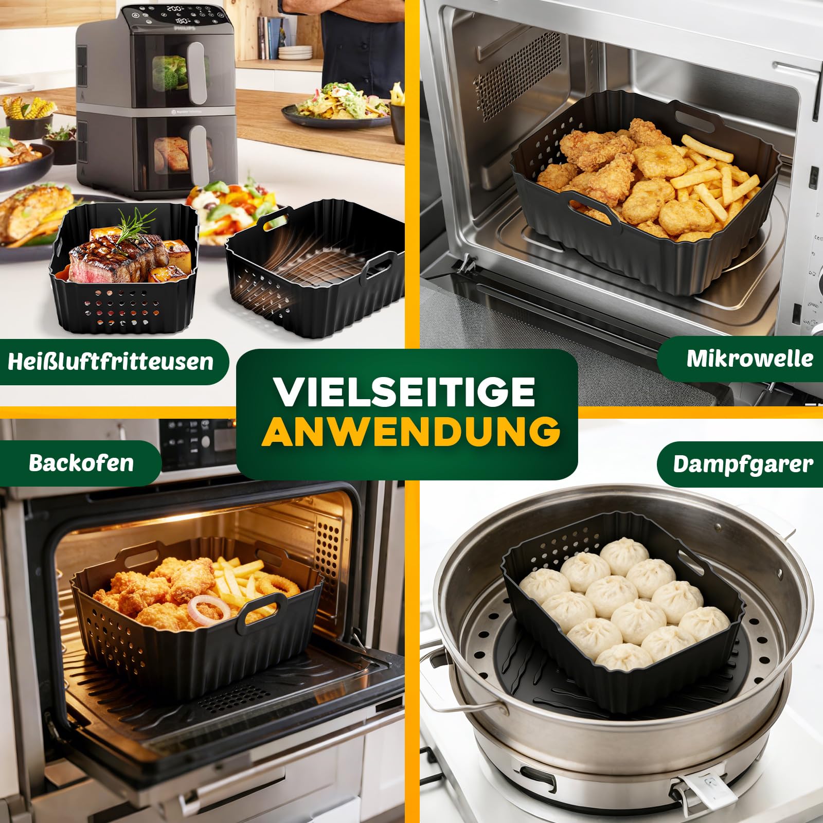 Airfryer Zubehör für Philips NA460/NA462 10L, Silikonform Zubehör | Heißluftfritteuse Zubehör für Philips Airfryer 4000 Series Stacked Dual Basket 10L, uflaufform Einsatz Anstelle Backpapier